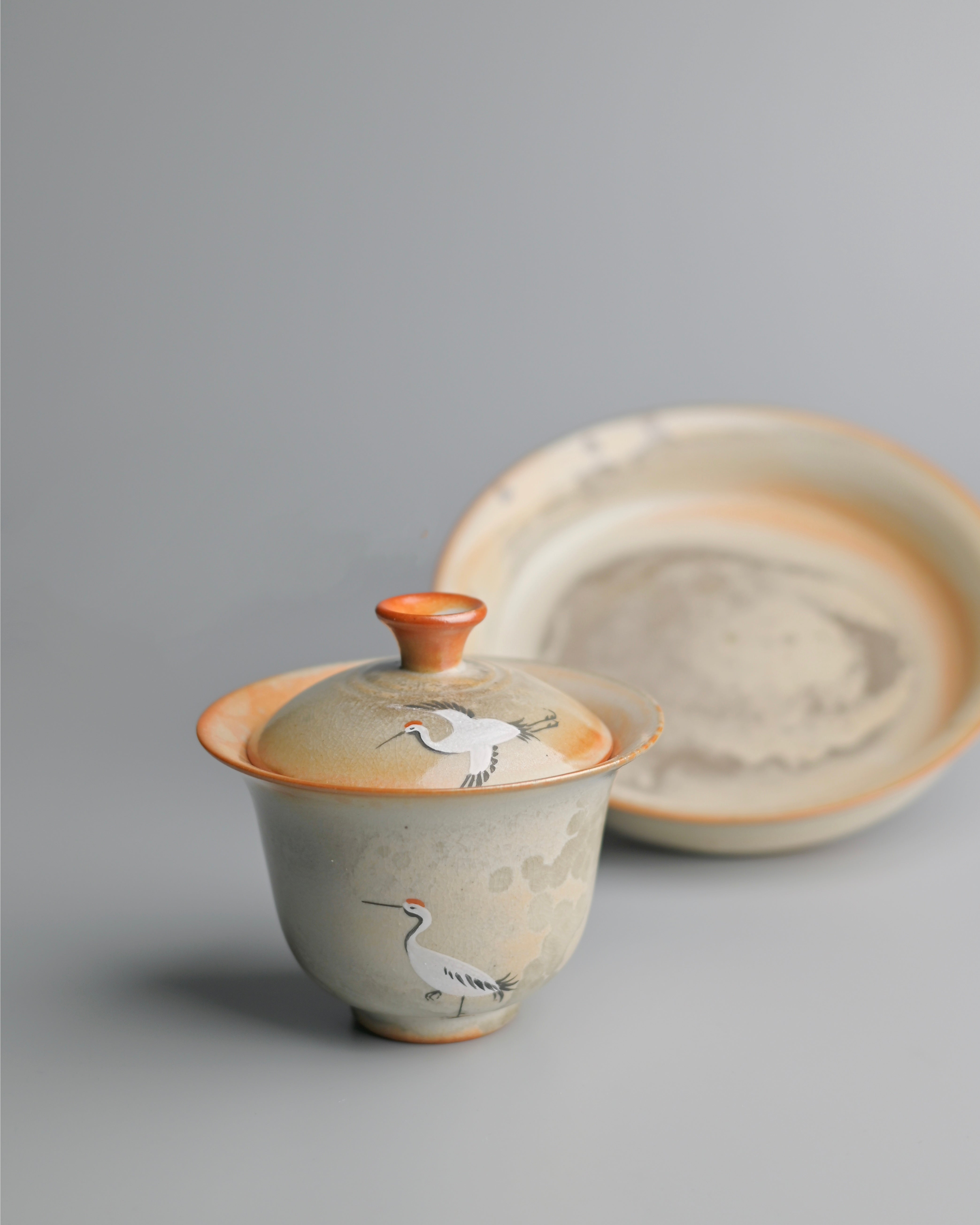 red crown crane tea set – Jingdezhen Hand-Painted Ink Wash Style Gaiwan Set by Kungfuyang