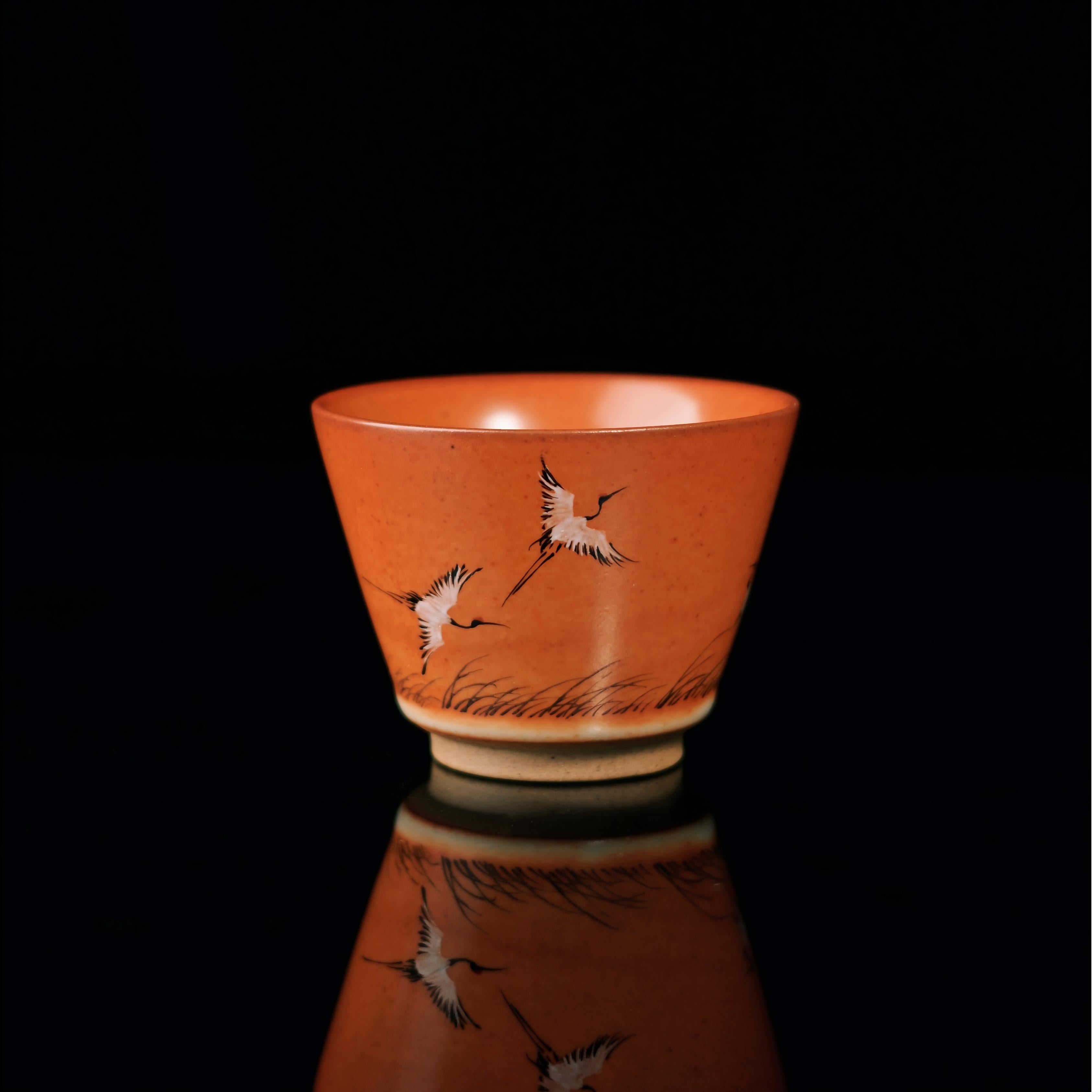 retro banko yaki tea wares – Shino Ware Hand-Painted Crane Gaiwan Set by Kungfuyang