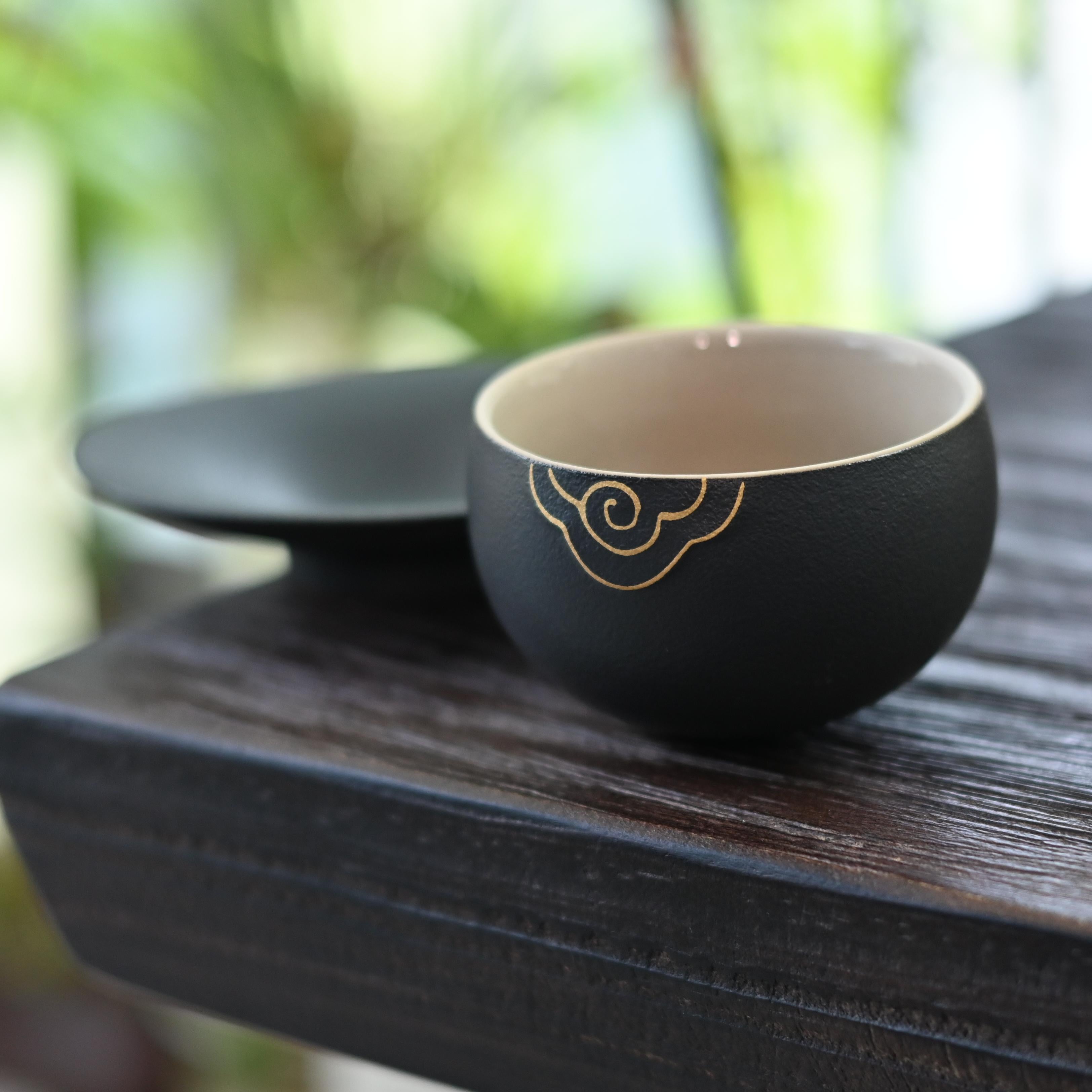 retro style ceramic teacup – Wabi-sabi Style Rustic Clay Teacup with Coaster by Kungfuyang