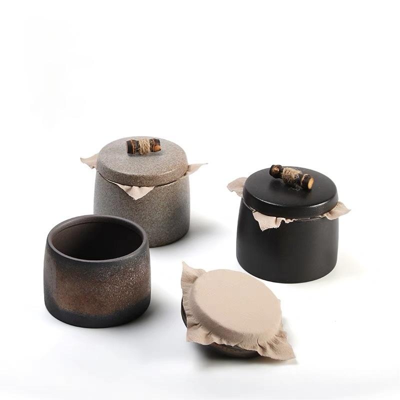 retro tea caddy – Retro Japanese Style Small Size Coarse PotteryTea Canister by Kungfuyang