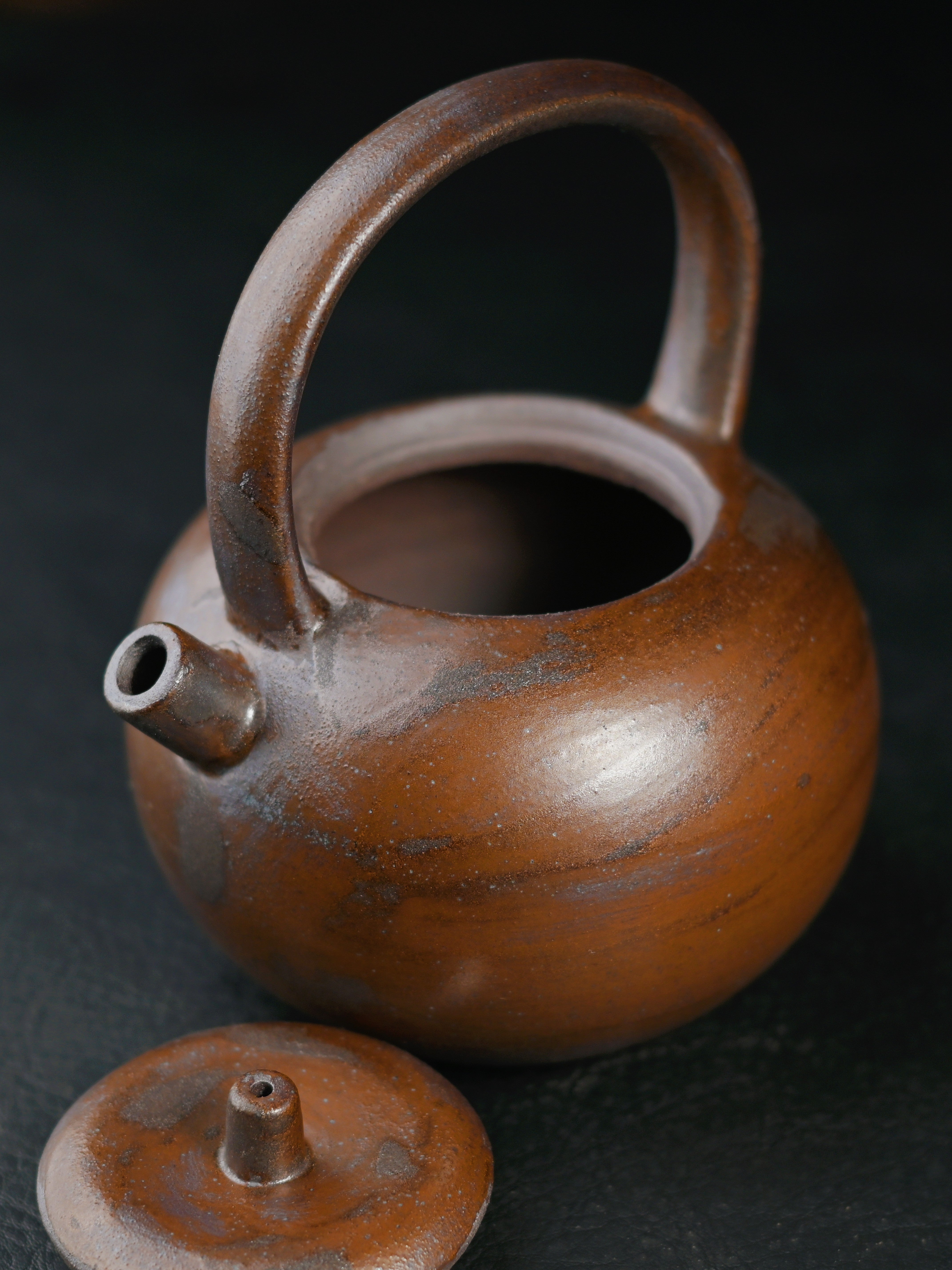 round shape handle pot – Retro Coarse Clay Arichaic Design Handle Teapot by Kungfuyang