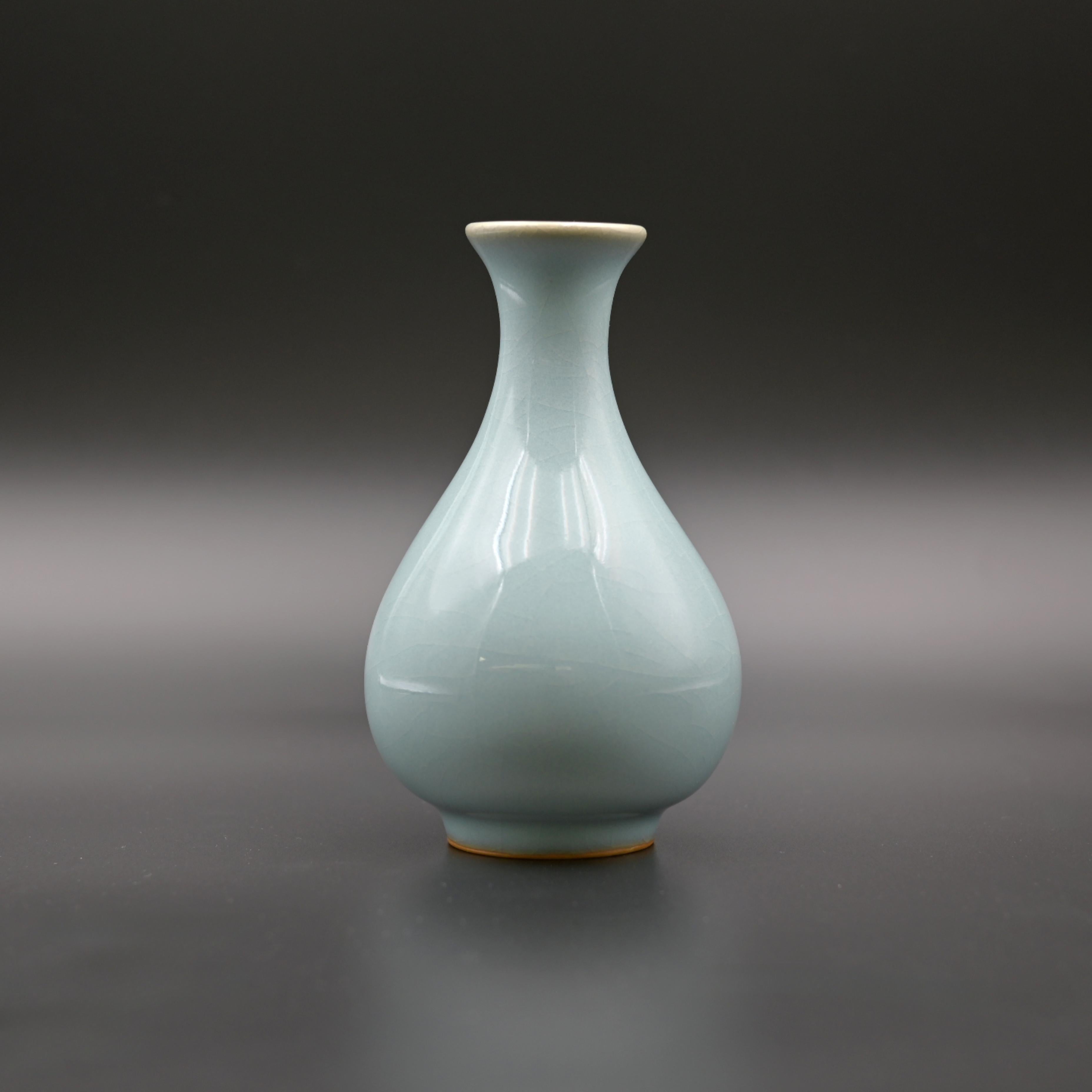 ru kiln celadon sky blue glaze – Artisan Ru Porcelain Flower Vase – 15cm Sky Blue Celadon by Kungfuyang