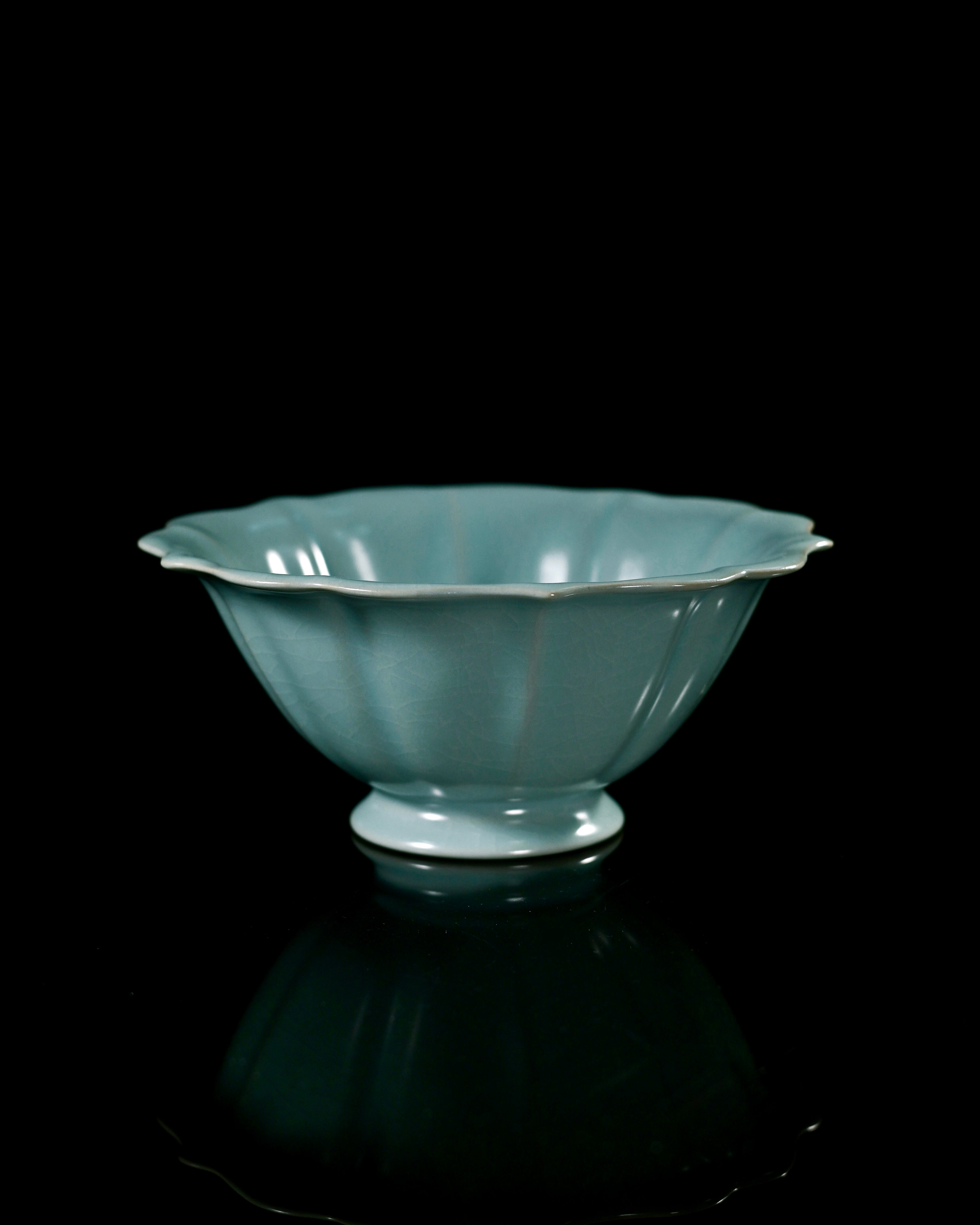 ru kiln porcelain tea bowl – Ru Ware Sky-Blue Glaze Floral-Rim Bowl by Kungfuyang