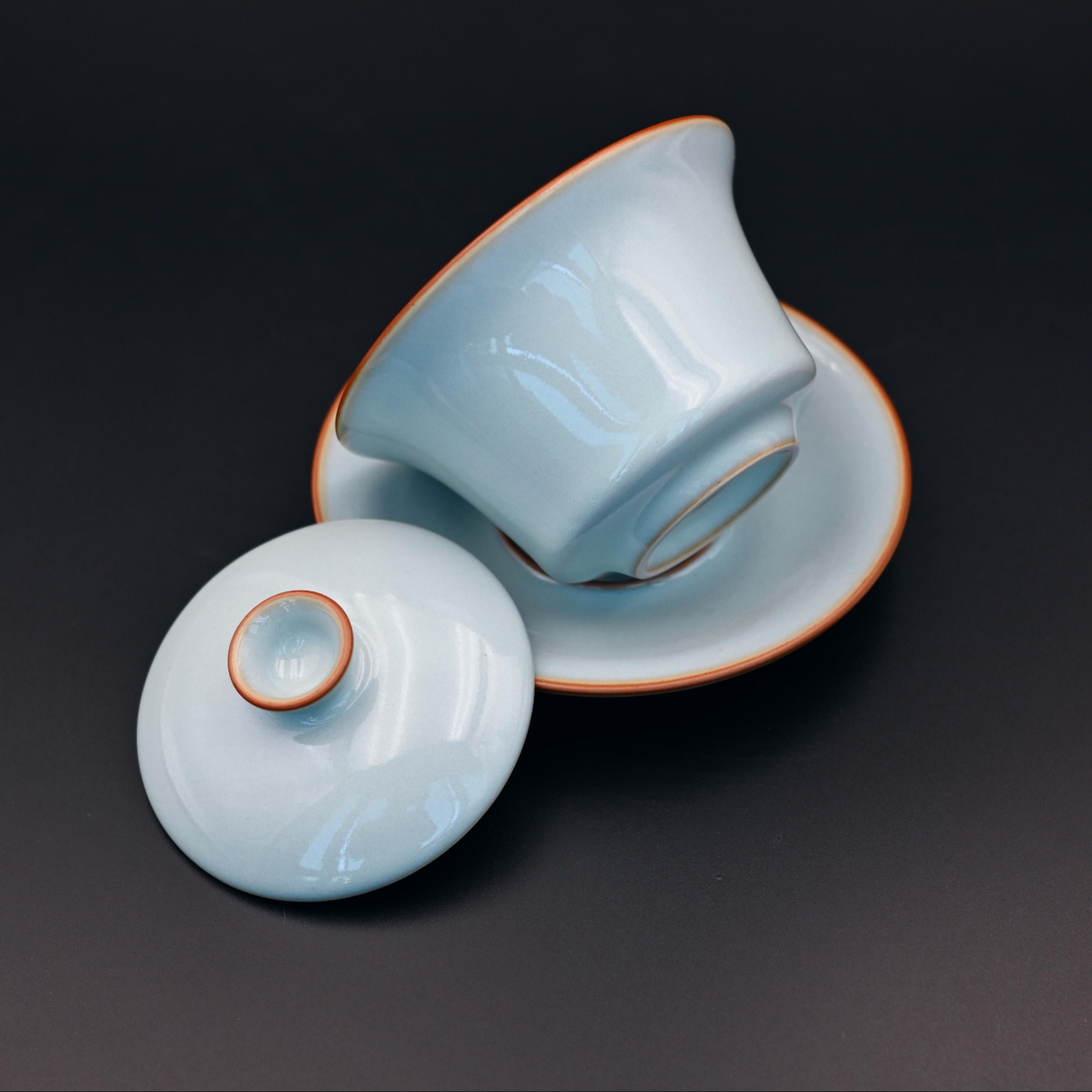 ru kiln tea set gaiwan – Ru Porcelain (Ruyao) Sky Blue Gaiwan Fine Crackle Tea Bowl by Kungfuyang