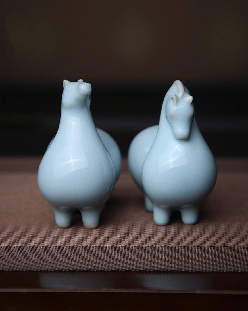 ru kiln tea table ornament – Ru Ware Celadon Glaze Tea Pet Porcelain Horse Ornament by Kungfuyang