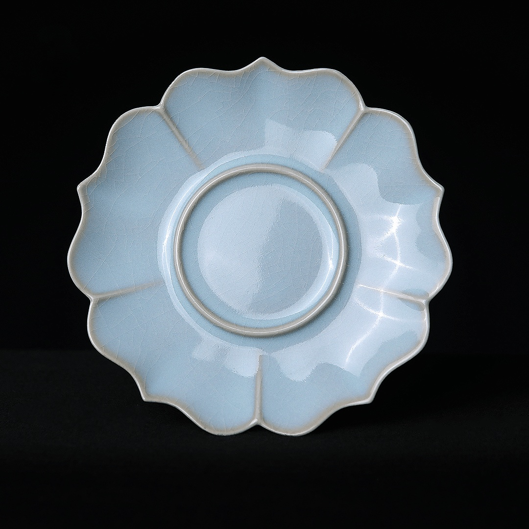 ru porcelain tea accessories for sale – Sunflower Rim Sky-Blue Ru Porcelain Saucer for Host Teacup by Kungfuyang