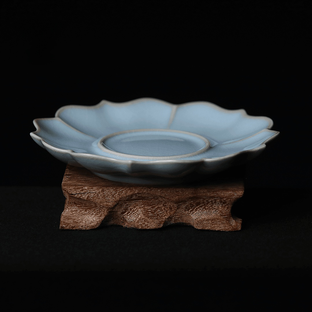 ru porcelain tea set for sale – Sunflower Rim Sky-Blue Ru Porcelain Saucer for Host Teacup by Kungfuyang