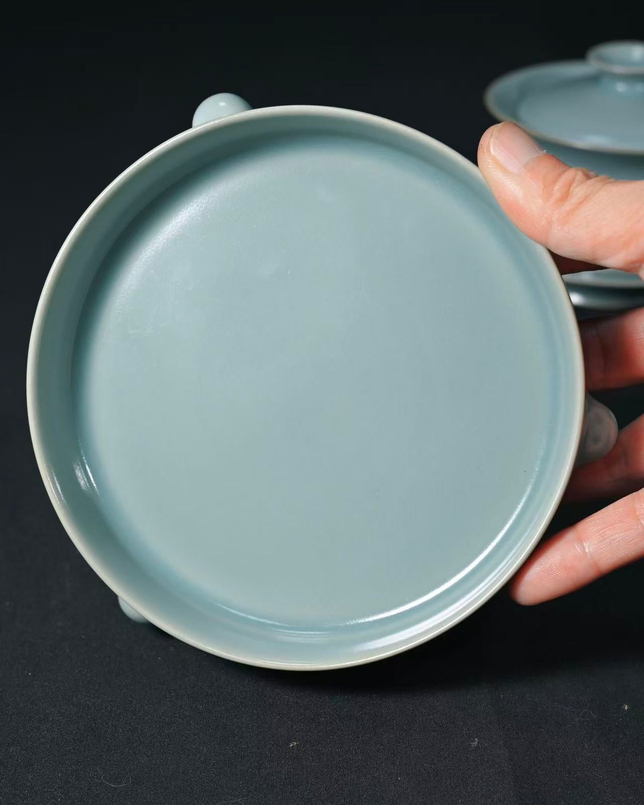 ru ware celadon glaze tea tray – Ru Ware Sky-Blue Glaze Stand of Zun Tripod (Tea Tray) by Kungfuyang