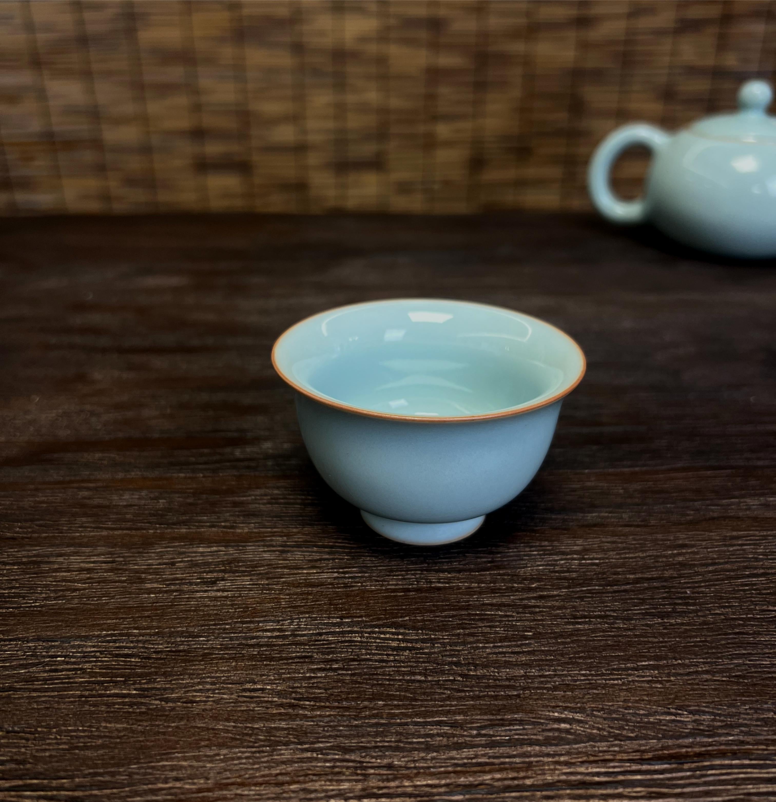 ru ware crackle glaze – Handcrafted Ru Kiln High-end Teacup Sky-blue Size S 60ml by Kungfuyang