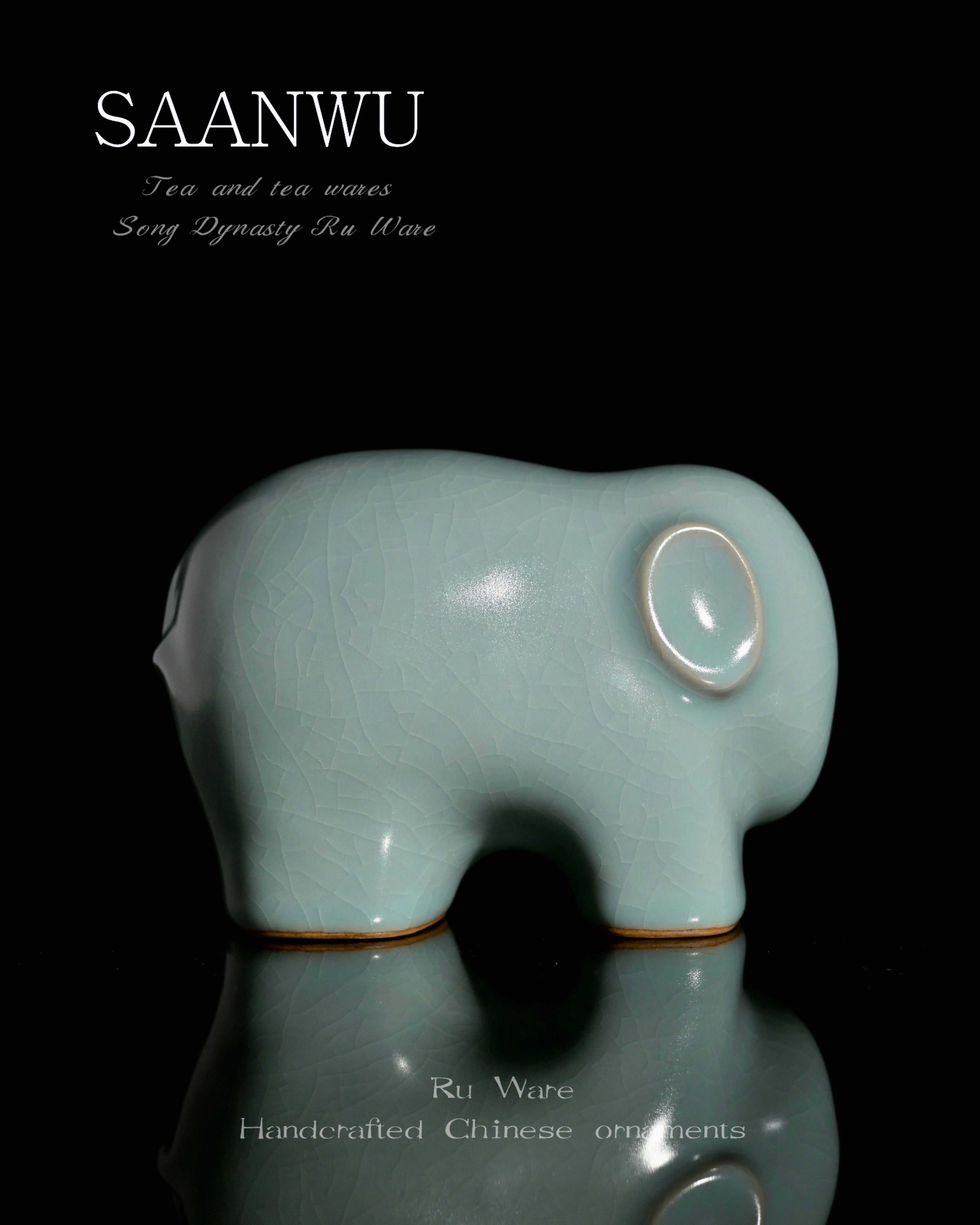 ru ware elephant tea pet crackle glaze – Ru Ware Celadon Glaze Tea Pet Porcelain Elephant Ornament by Kungfuyang
