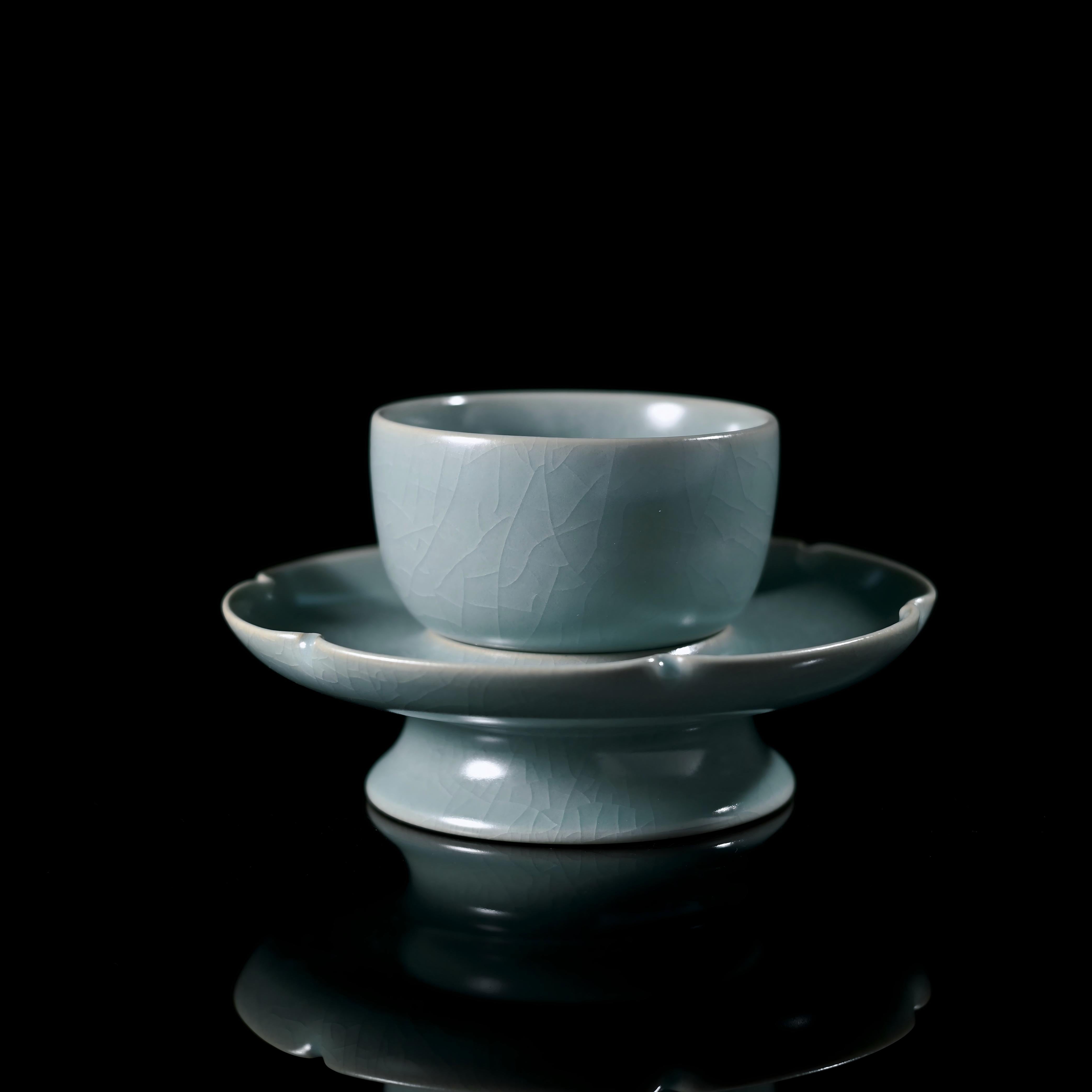 ru ware flower shaped celadon teacup with – Ru Ware Sky-Blue Glaze Teacup and Saucer with Crackled by Kungfuyang