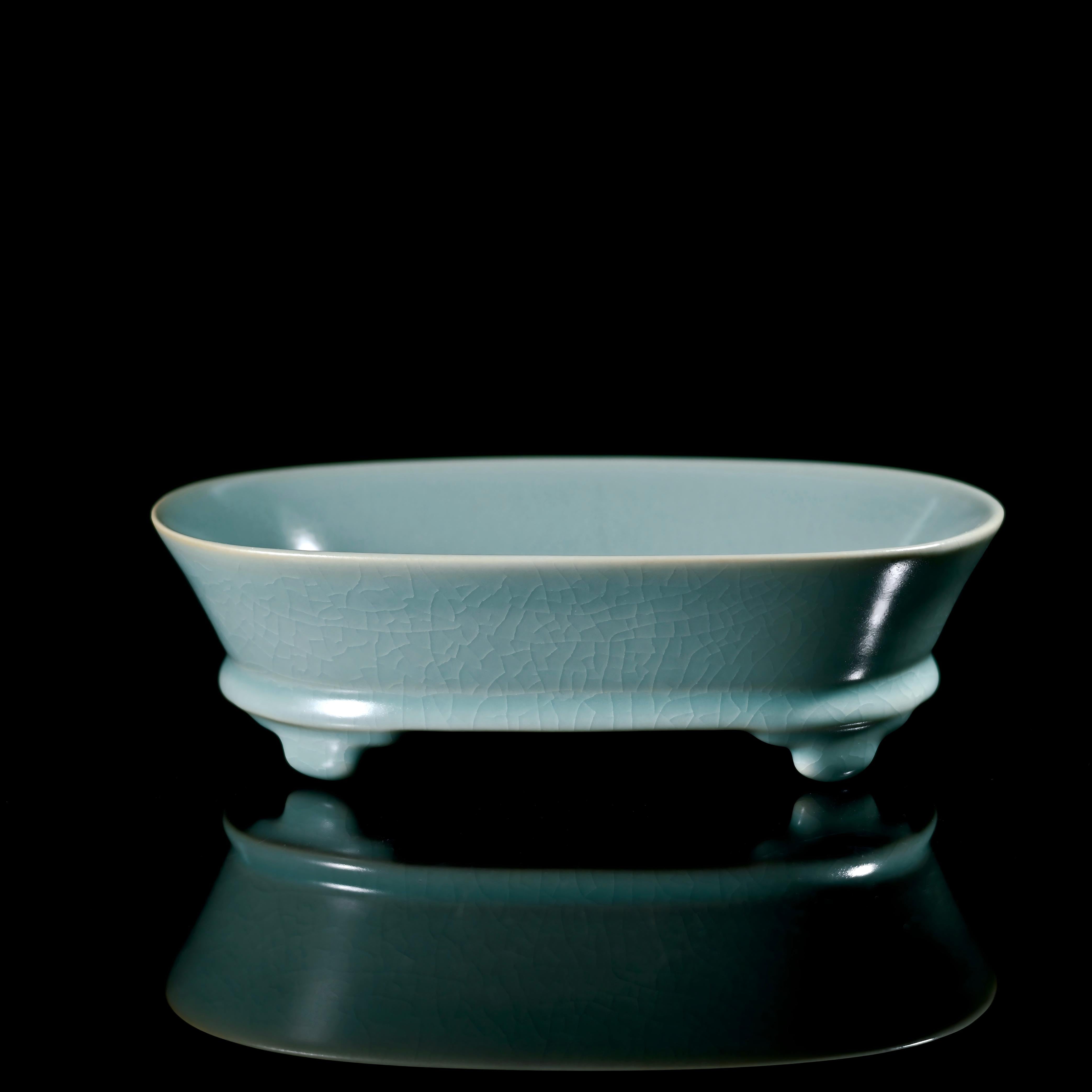 ru ware grey blue green glaze oval basin – Ru Ware Sky-Blue Glaze Oval Basin – A Tribute to Northern Song by Kungfuyang