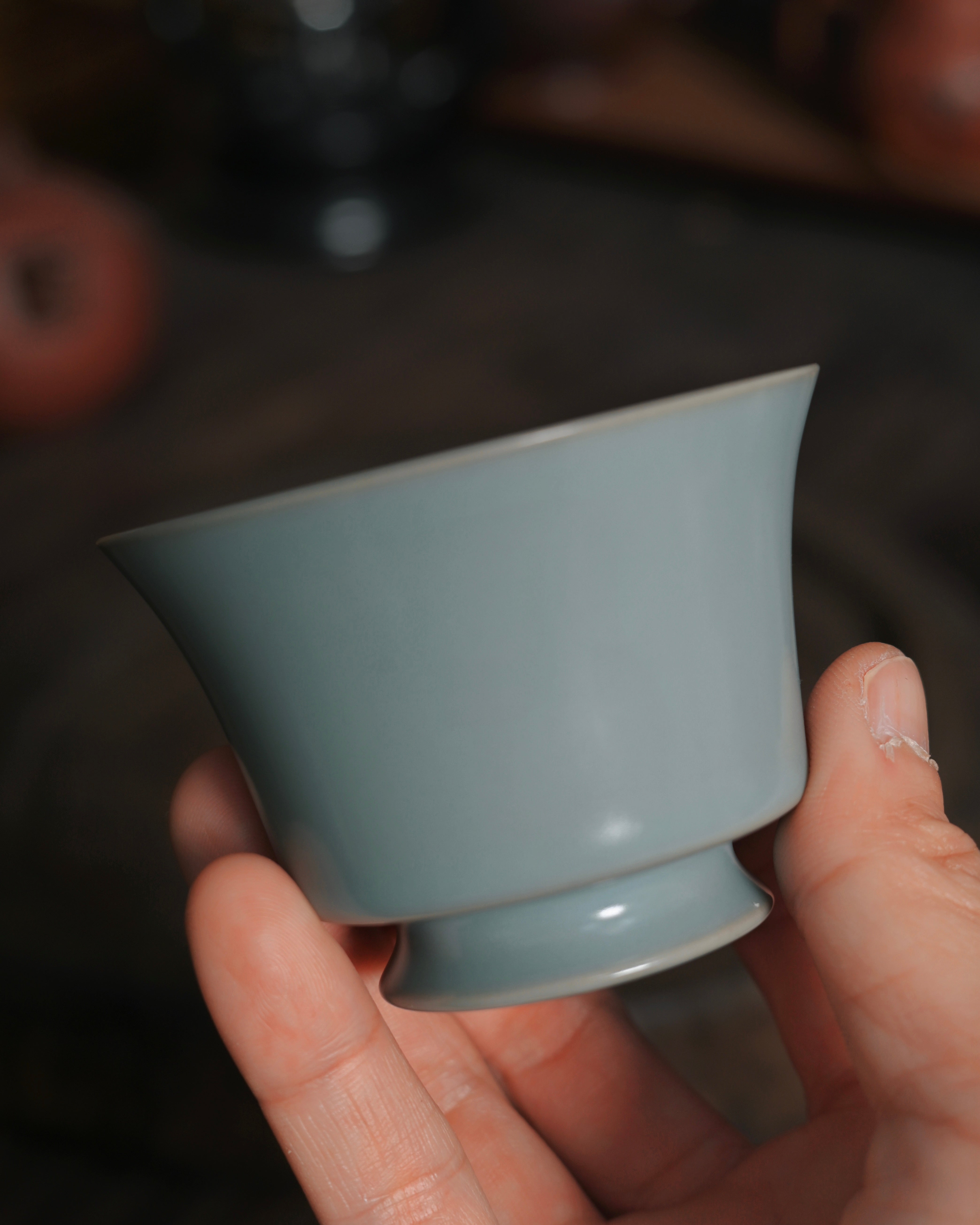ru ware nail support firing technique – Ru Ware Sky-Blue Glaze Short-Stem Teacup by Kungfuyang