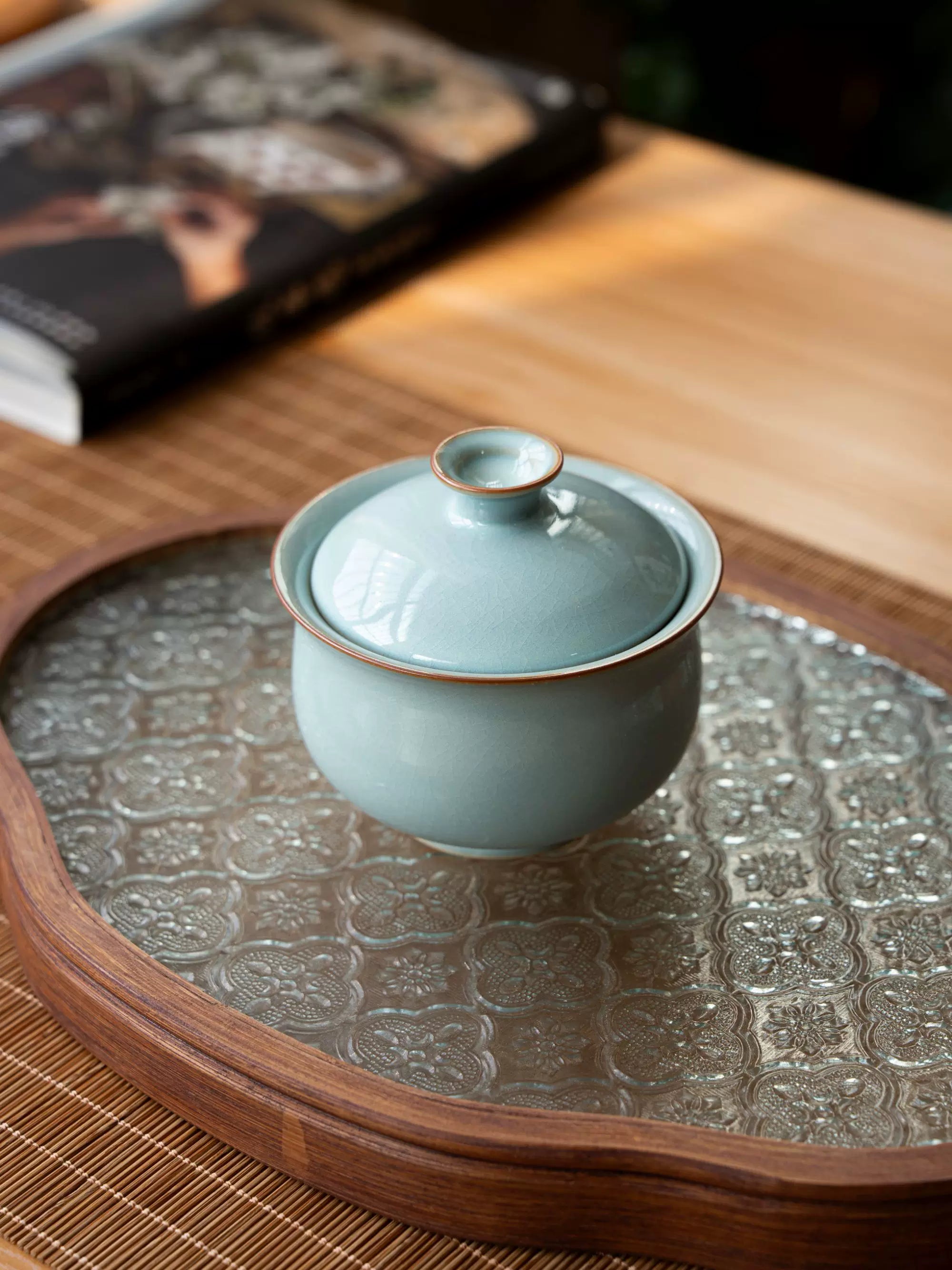 ru ware sky blue gaiwan – Ru Ware Sky-Blue Gaiwan Delicate "Cicada's Wing" Crackle Glaze by Kungfuyang
