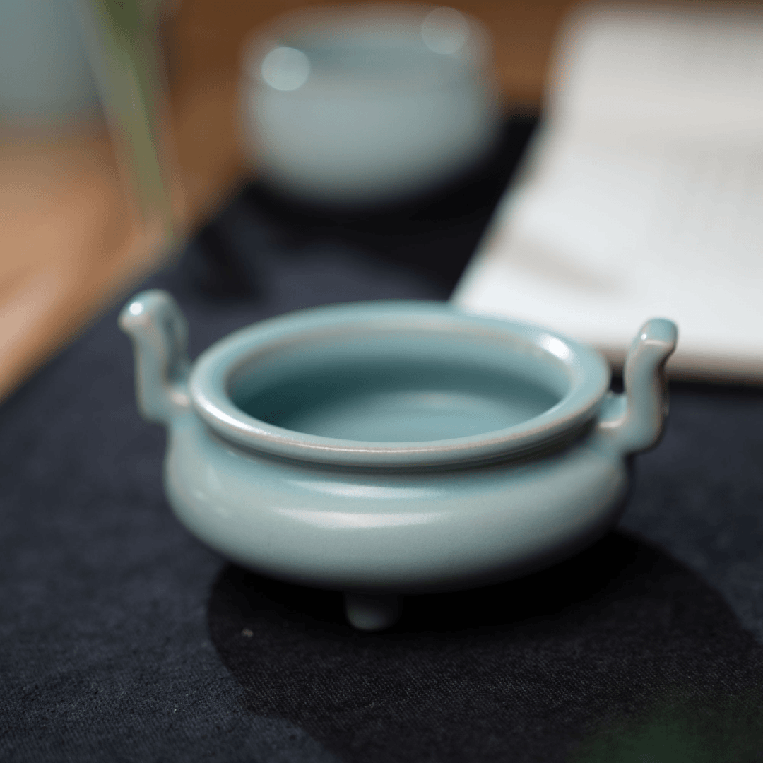 ru ware sky blue glaze incense burner – Ru Porcelain Supporting Nails Technique Tripod Incense Burner by Kungfuyang