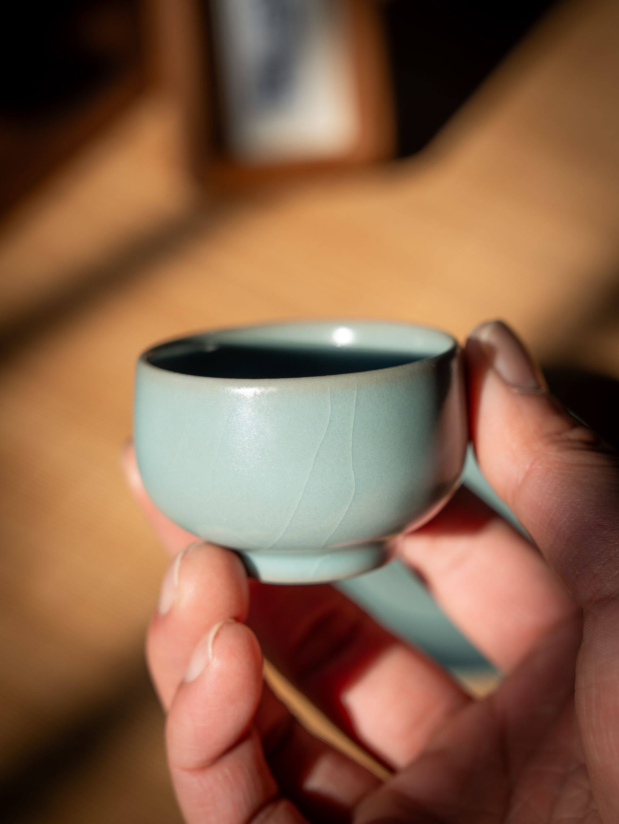 ru ware sky blue glaze teacup set – Ru Porcelain Sky-Blue Glaze Teacup with Saucer Set 60ml by Kungfuyang