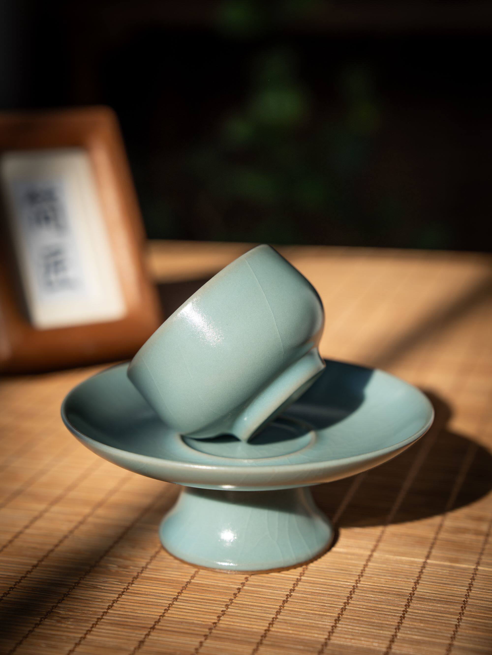 ru ware sky blue glaze teacup with saucer – Ru Porcelain Sky-Blue Glaze Teacup with Saucer Set 60ml by Kungfuyang