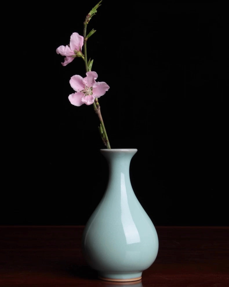 ru ware skyblue yuhuchun vase – Artisan Ru Porcelain Flower Vase – 15cm Sky Blue Celadon by Kungfuyang