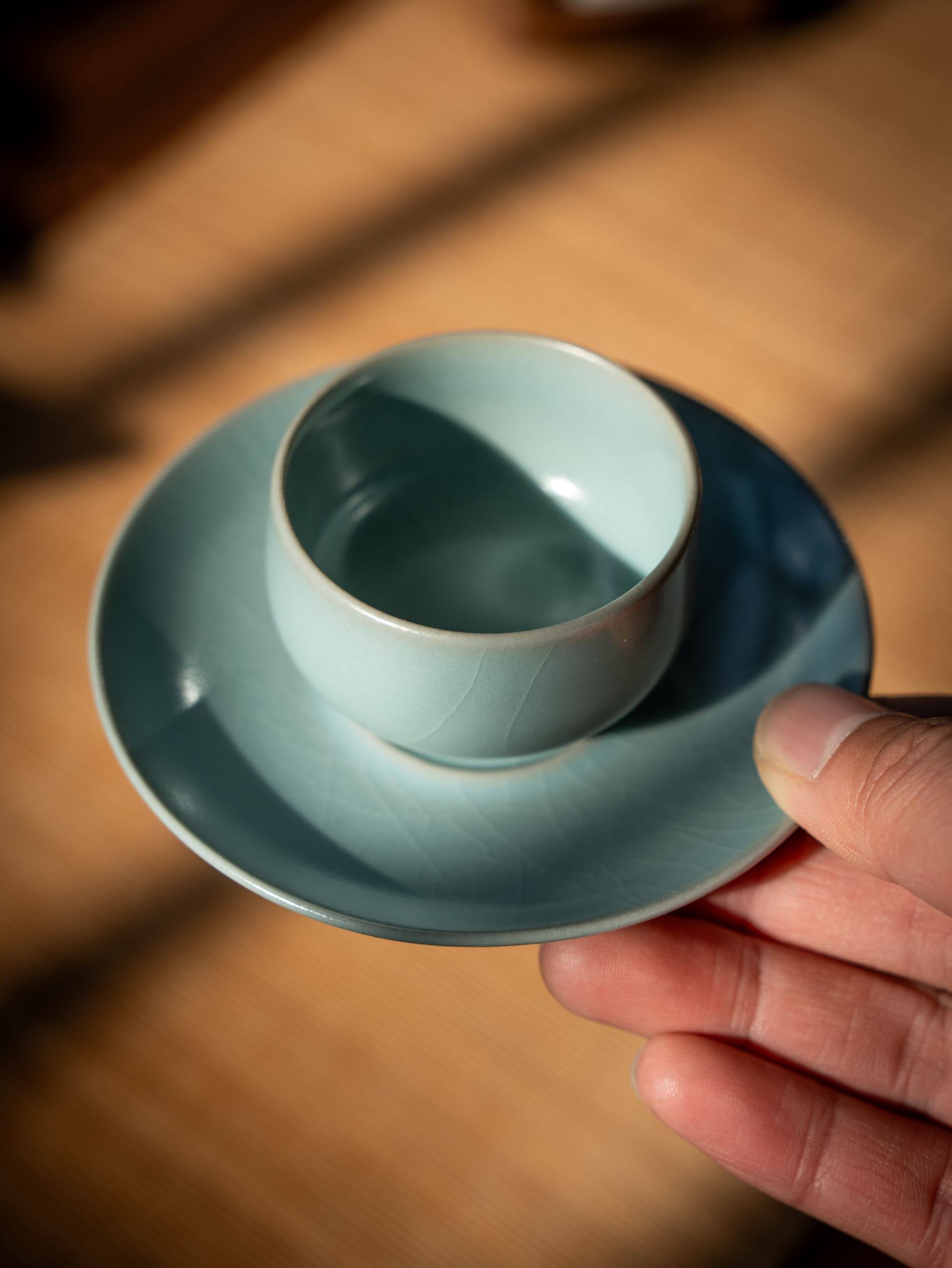 ru ware teaset – Ru Porcelain Sky-Blue Glaze Teacup with Saucer Set 60ml by Kungfuyang