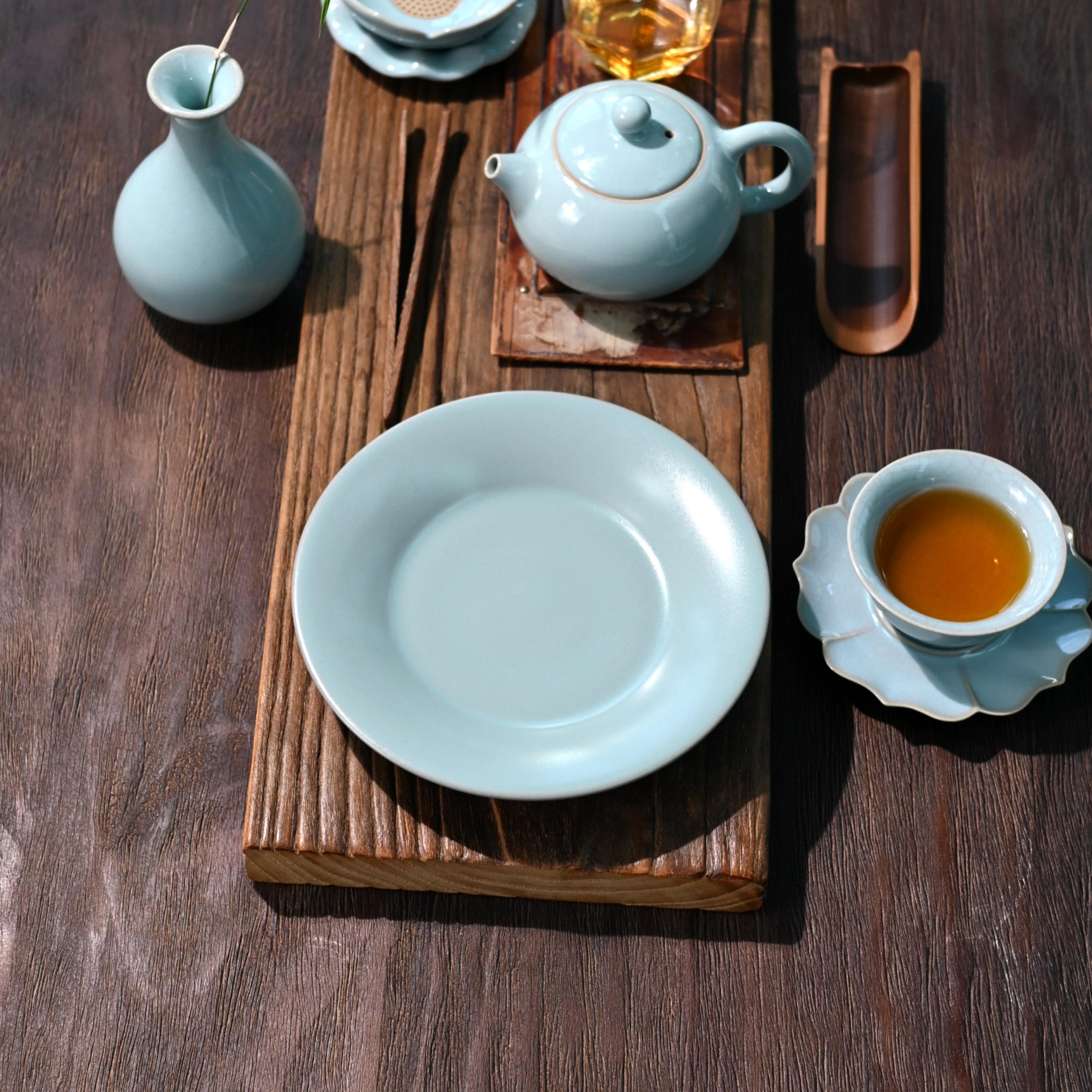 ru yao tea set – Unique Piece Ru Porcelain Archaistic Glaze Pot Saucer Vintage by Kungfuyang