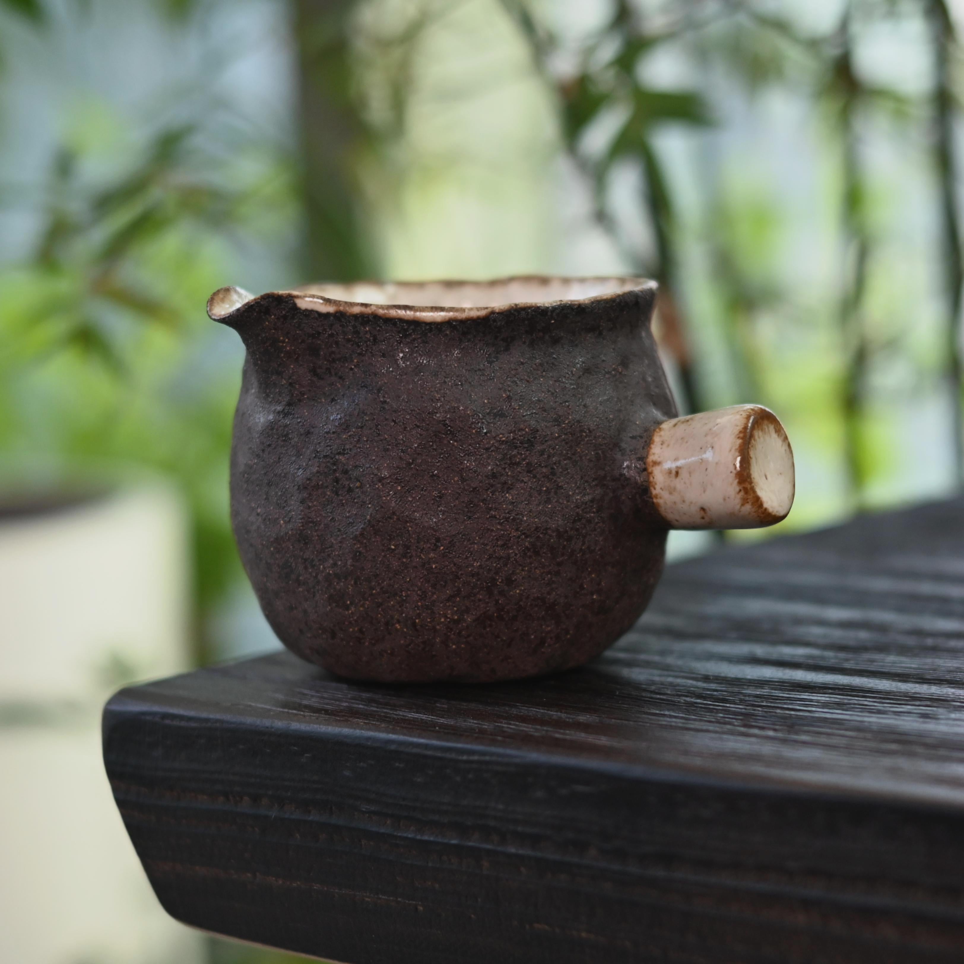 rustic ceramic side handle fairness cup – Wabi-sabi Style Coarse Pottery Fairness Cup by Kungfuyang