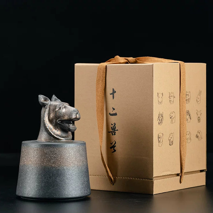 rustic ceramic zodiac tea jar 1000ml – Zodiac Animal Head Rustic Tea Canister 1000ml by Kungfuyang