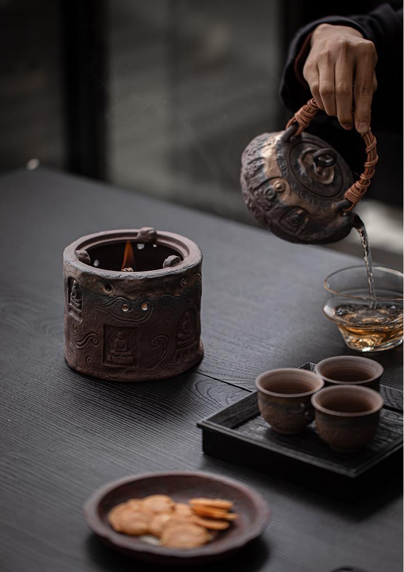 rustic design tea set – Wabi-sabi Style Rustic Clay Retro Handle Teapot and Alcohol by Kungfuyang
