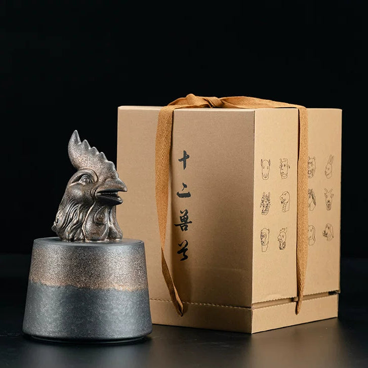rustic zodiac ceramic canister 1000ml – Zodiac Animal Head Rustic Tea Canister 1000ml by Kungfuyang
