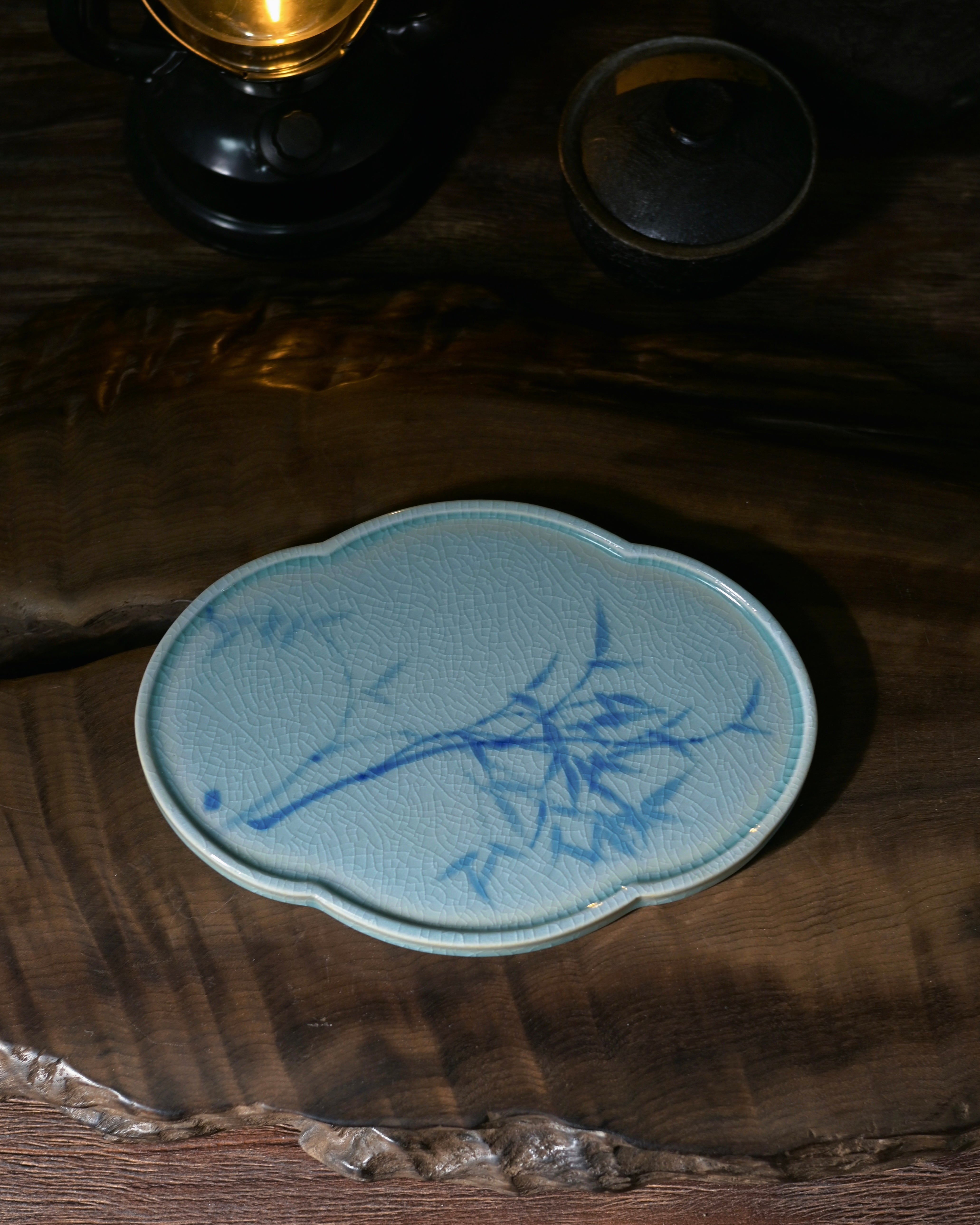 Kungfuyang antique porcelain saucer – Unique Piece Jingdezhen Hand-Painted Blue and White Bamboo Tea by Kungfuyang
