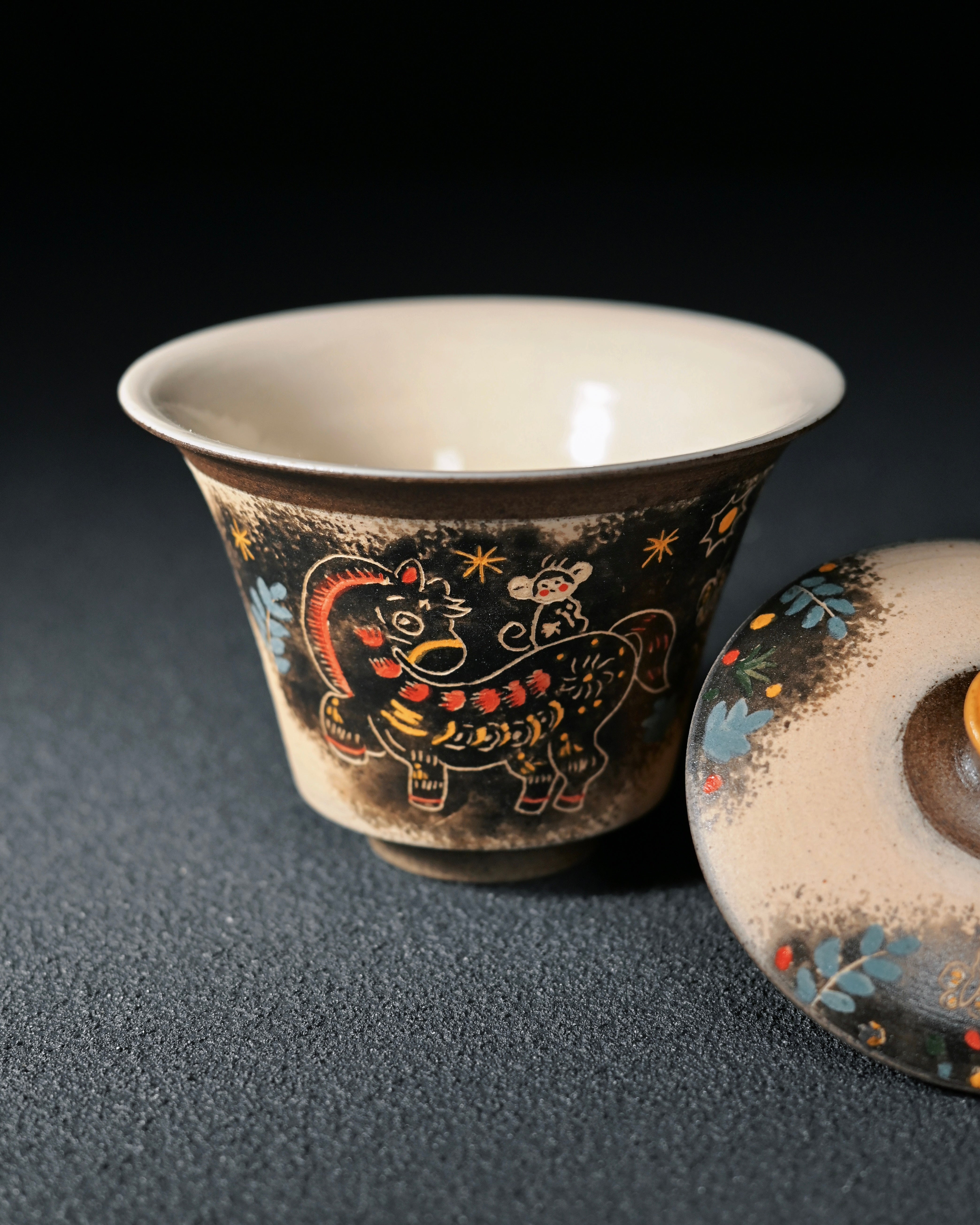 Kungfuyang auspicious pony teaware – Jingdezhen Chinese Ink Wash Style Pony Gaiwan 130ml by Kungfuyang