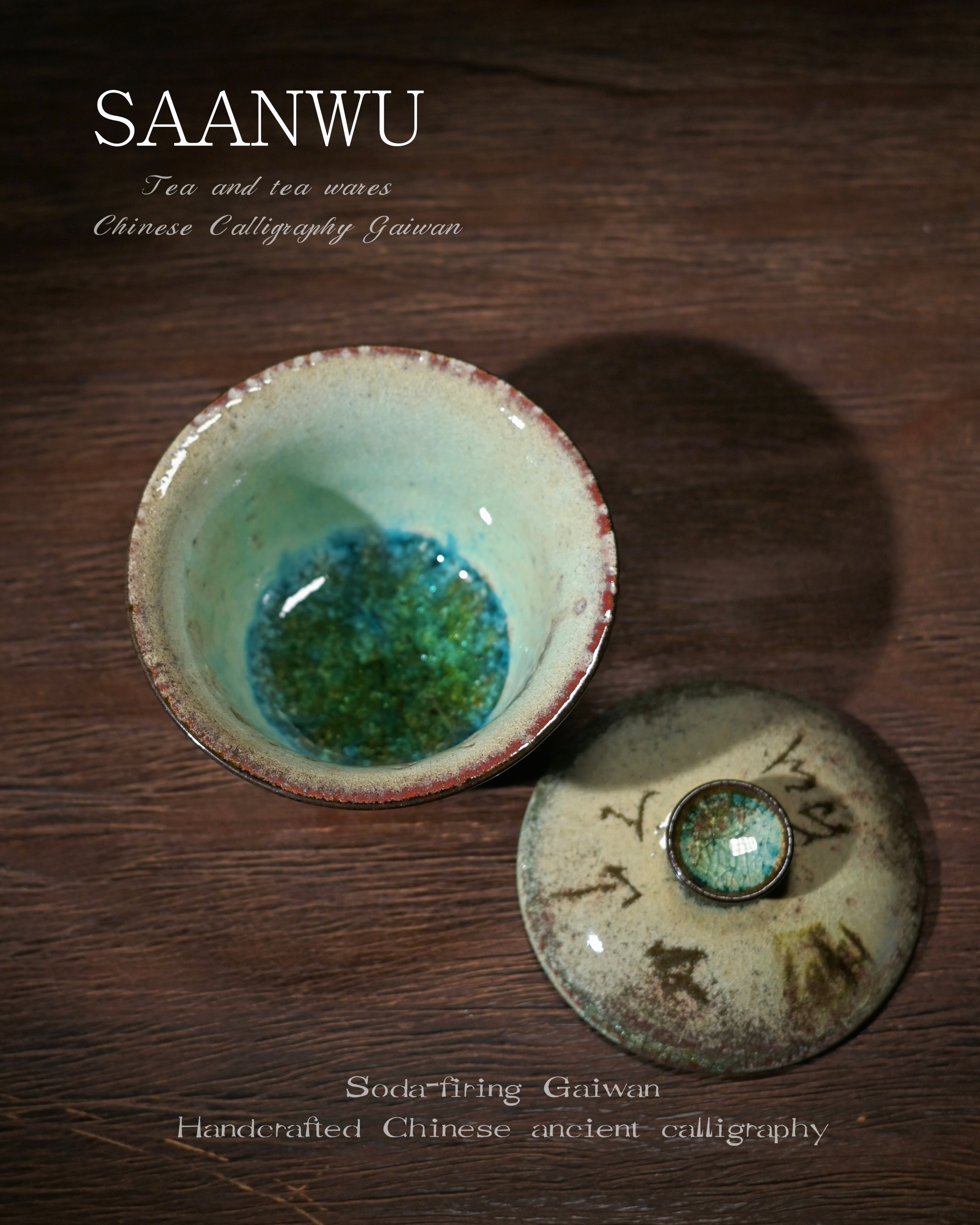 Kungfuyang gaiwan inner sparkling crystal – Unique Piece Handcrafted Soda-Firing Calligraphy Gaiwan 100ml by Kungfuyang