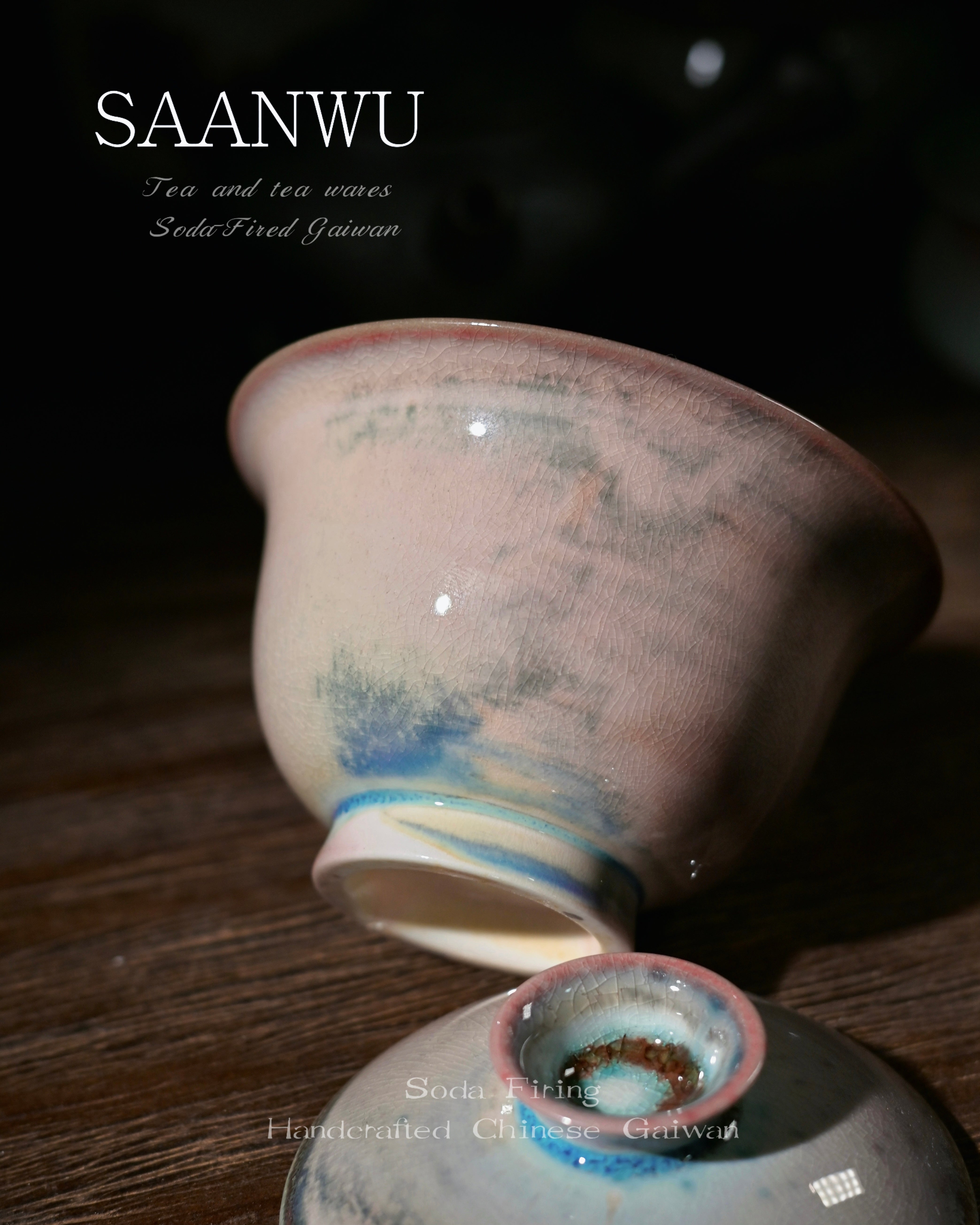 Kungfuyang gaiwan lid full crackle glaze – Unique Piece Handmade Soda-Firing Blush Glaze Gaiwan 100ml by Kungfuyang