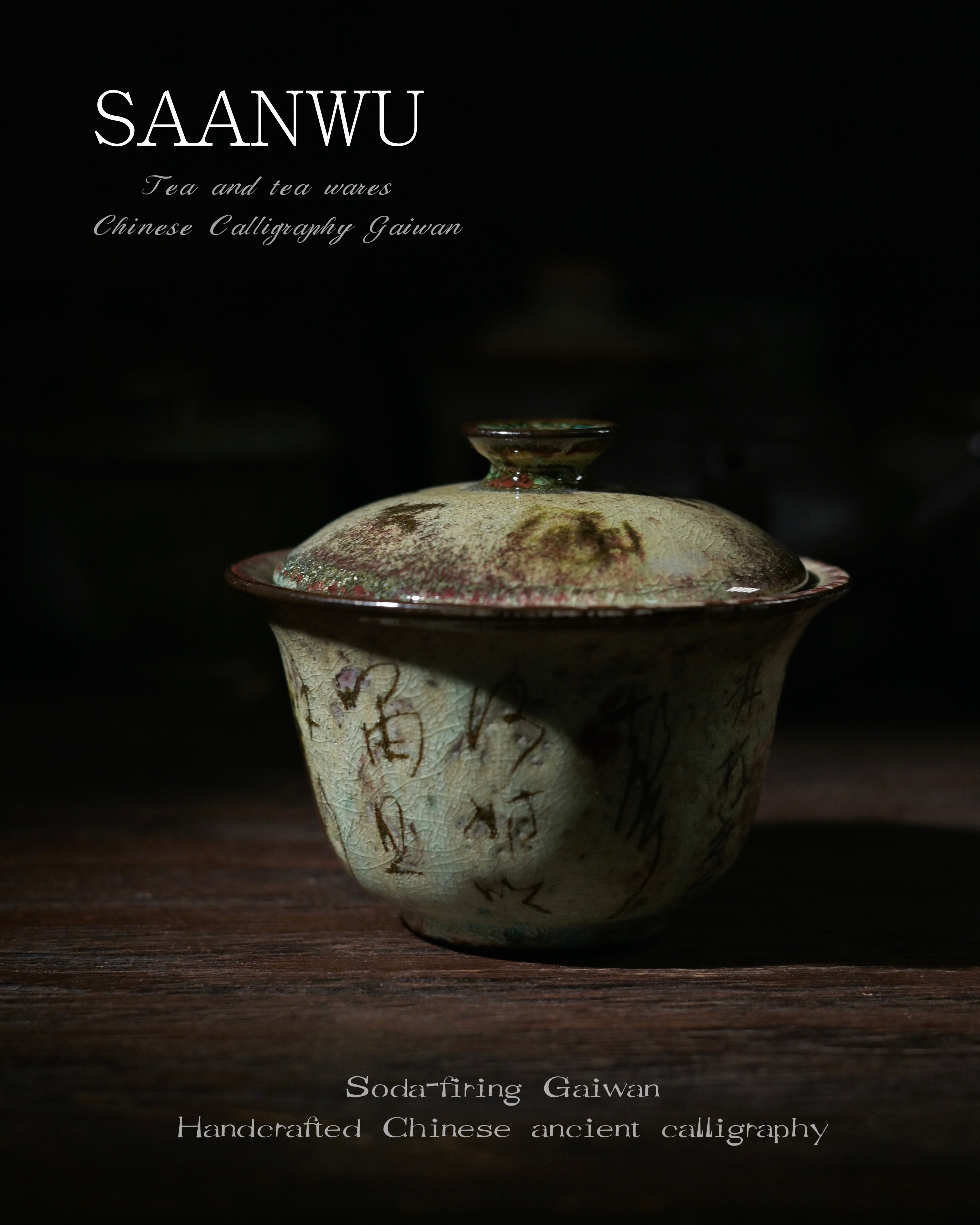 Kungfuyang gaiwan lid knob calligraphy crackle – Unique Piece Handcrafted Soda-Firing Calligraphy Gaiwan 100ml by Kungfuyang
