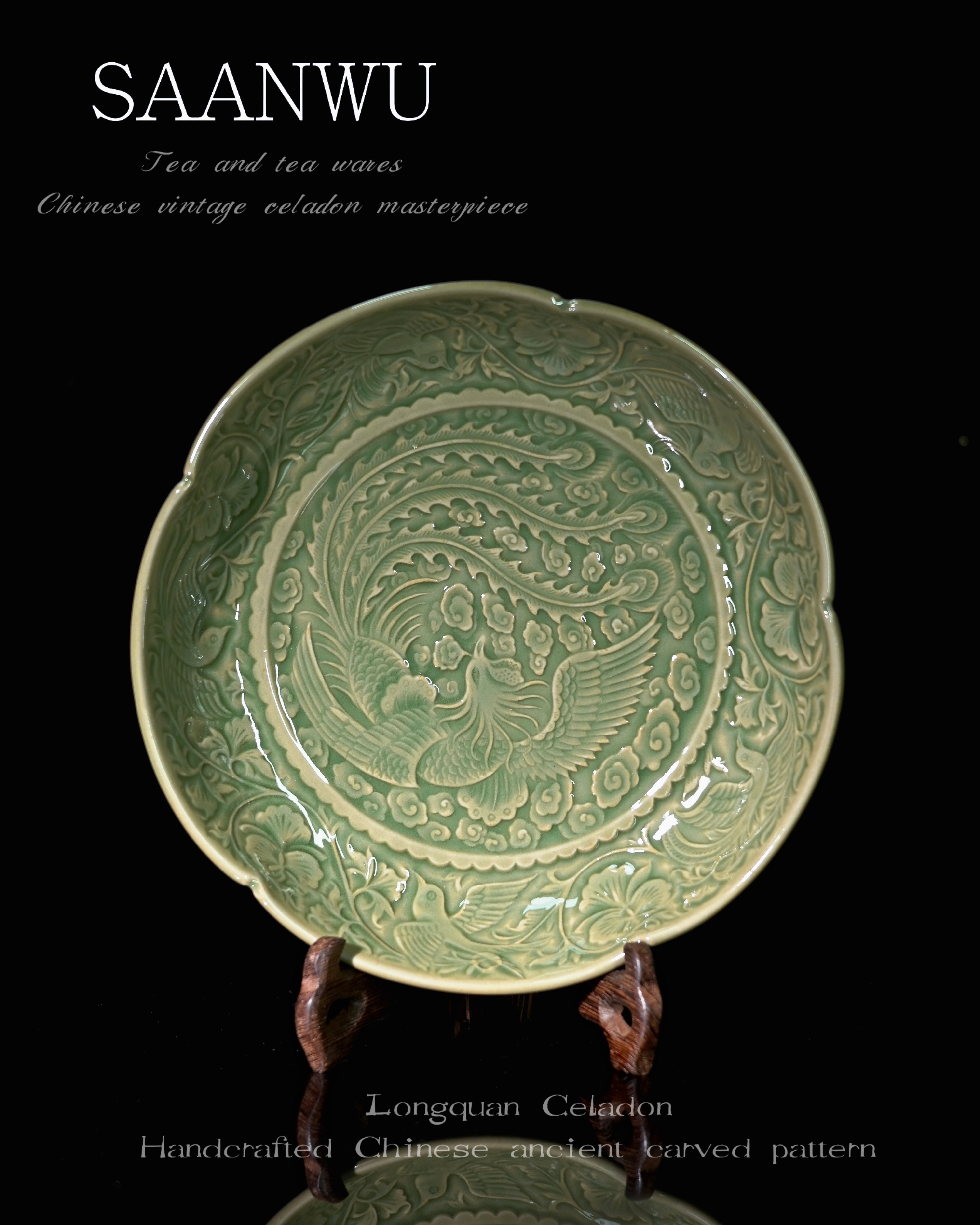 Kungfuyang longquan celadon tea plate – Celadon Yaozhou Olive-Green Glaze Embossment Teapot Plate by Kungfuyang