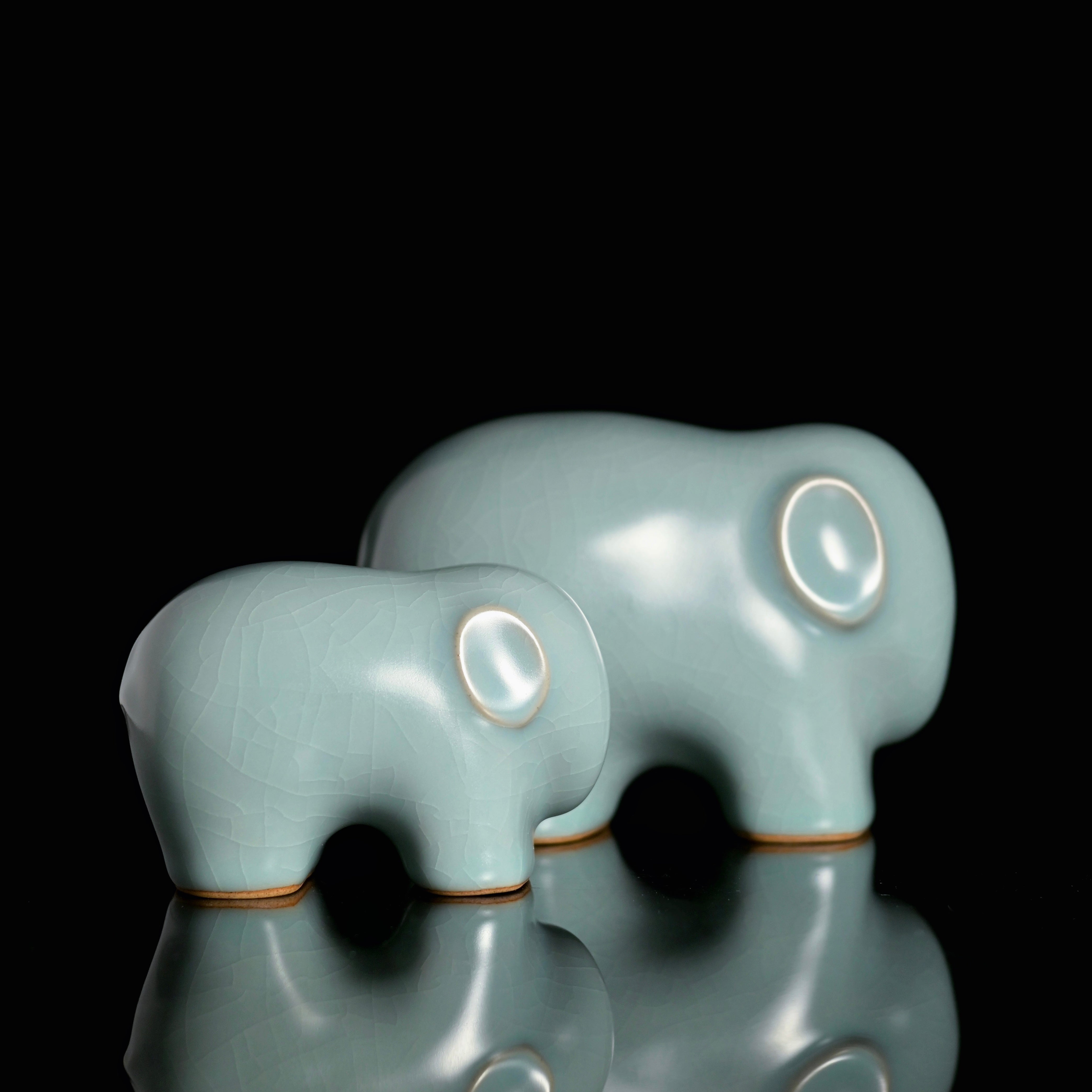 Kungfuyang ru ware elephant tea pet – Ru Ware Celadon Glaze Tea Pet Porcelain Elephant Ornament by Kungfuyang