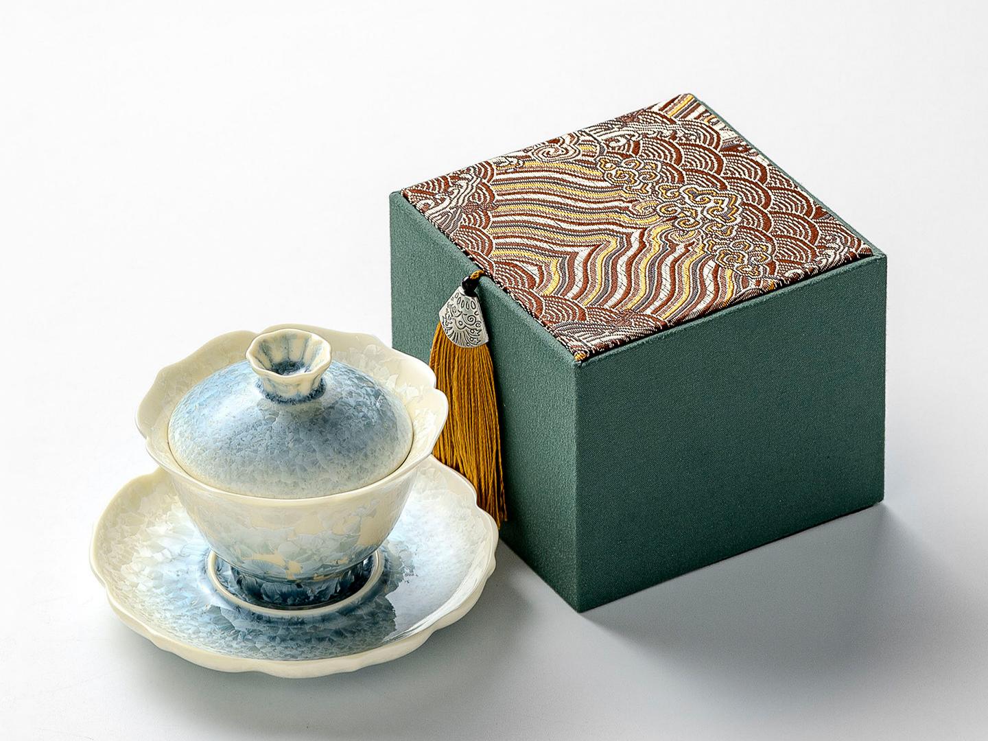 Kungfuyang teapot gaiwan – Smoky Cyan Glaze Kiln-Change Crystal Ice Flower Teacup by Kungfuyang