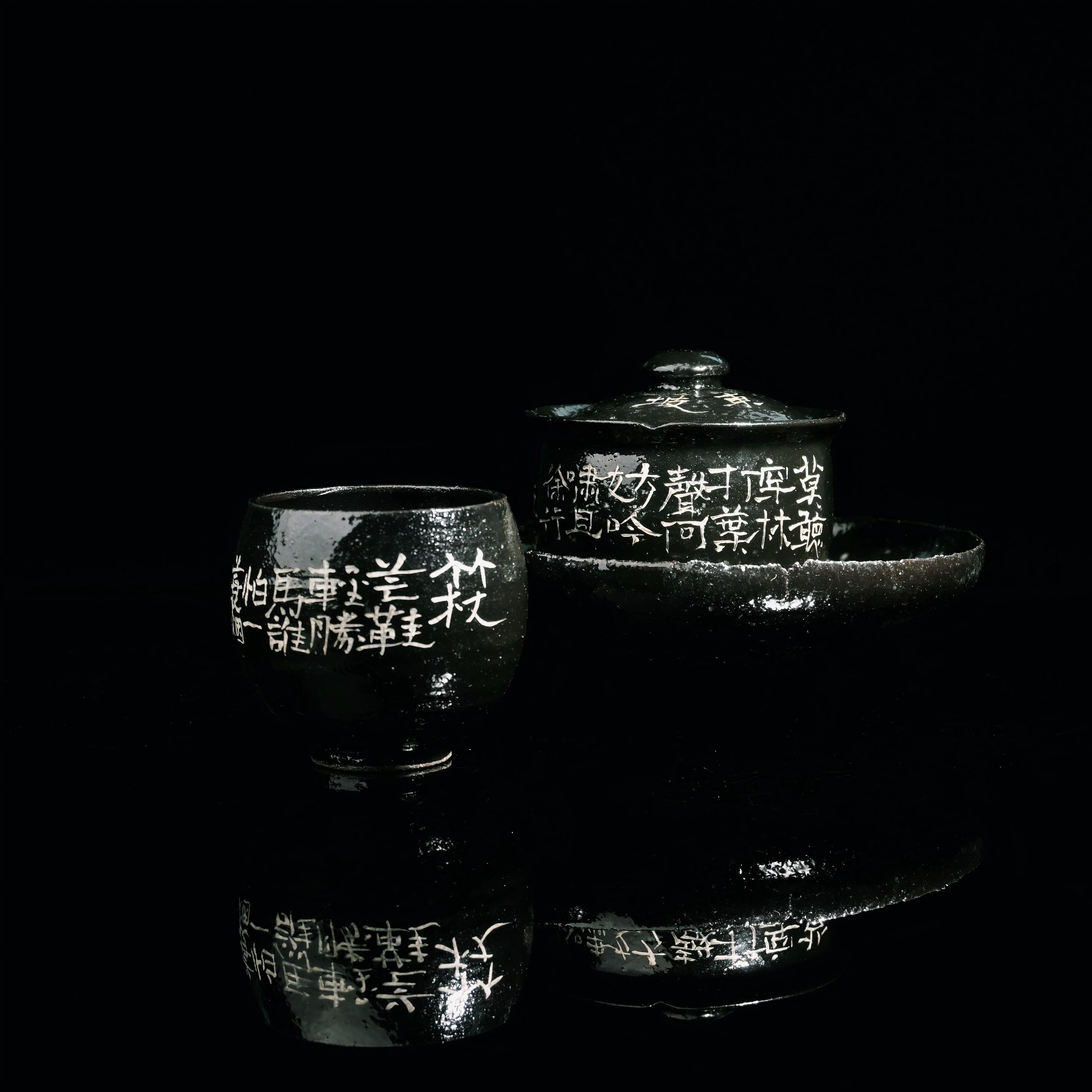 Kungfuyang wrecked design wabisabi ceramic – Wabi-Sabi Black Glaze Handmade Calligraphy Gaiwan Set by Kungfuyang