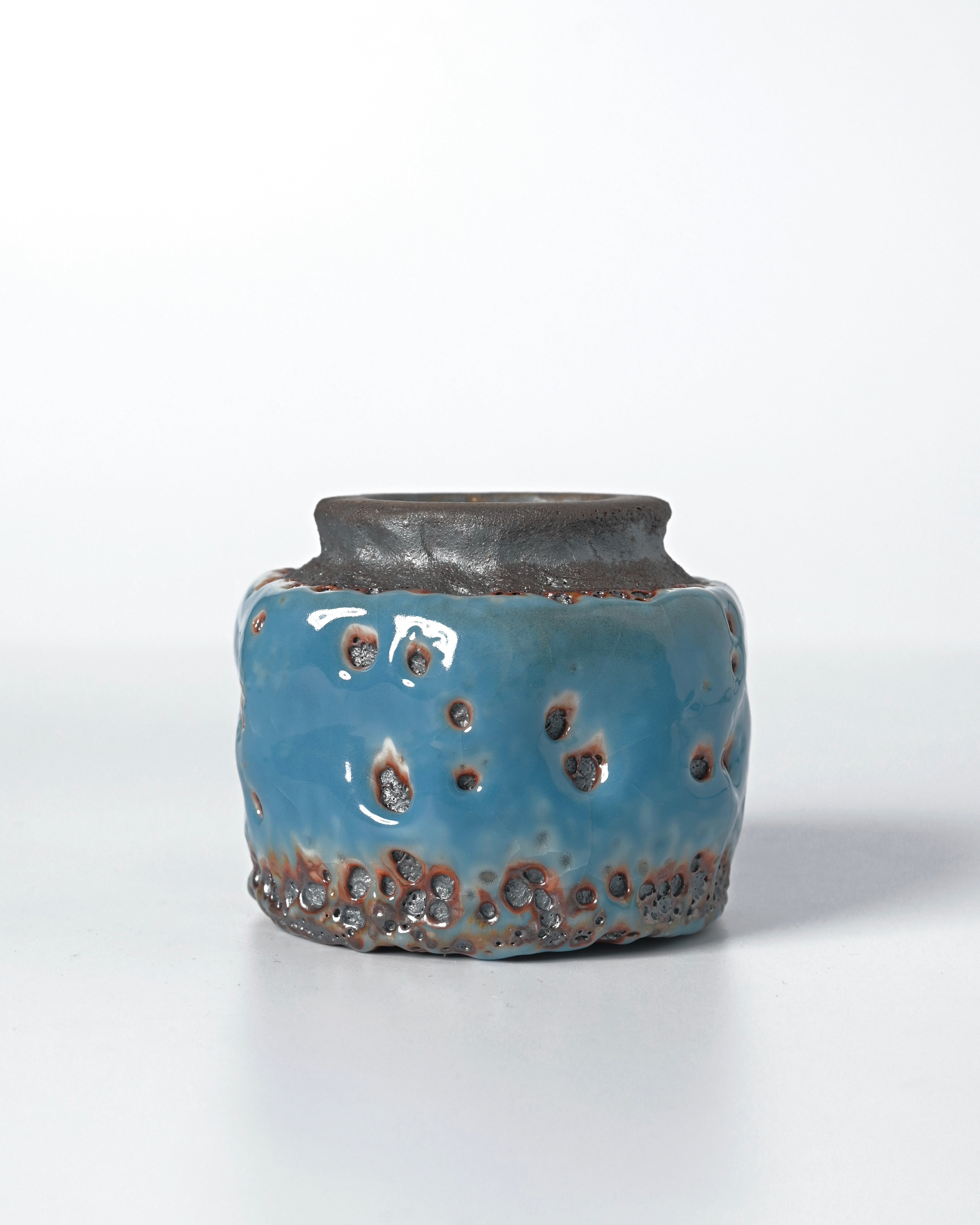 sapphire blue glaze tea bowl – Unique Piece Wabi-Sabi Shino Ware Kiln-Transformation Teacup by Kungfuyang