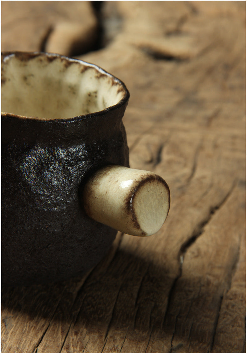 side handle tea pitcher – Wabi-sabi Style Coarse Pottery Fairness Cup by Kungfuyang