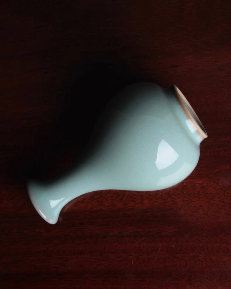 simple elegant vase silhouette – Artisan Ru Porcelain Flower Vase – 15cm Sky Blue Celadon by Kungfuyang