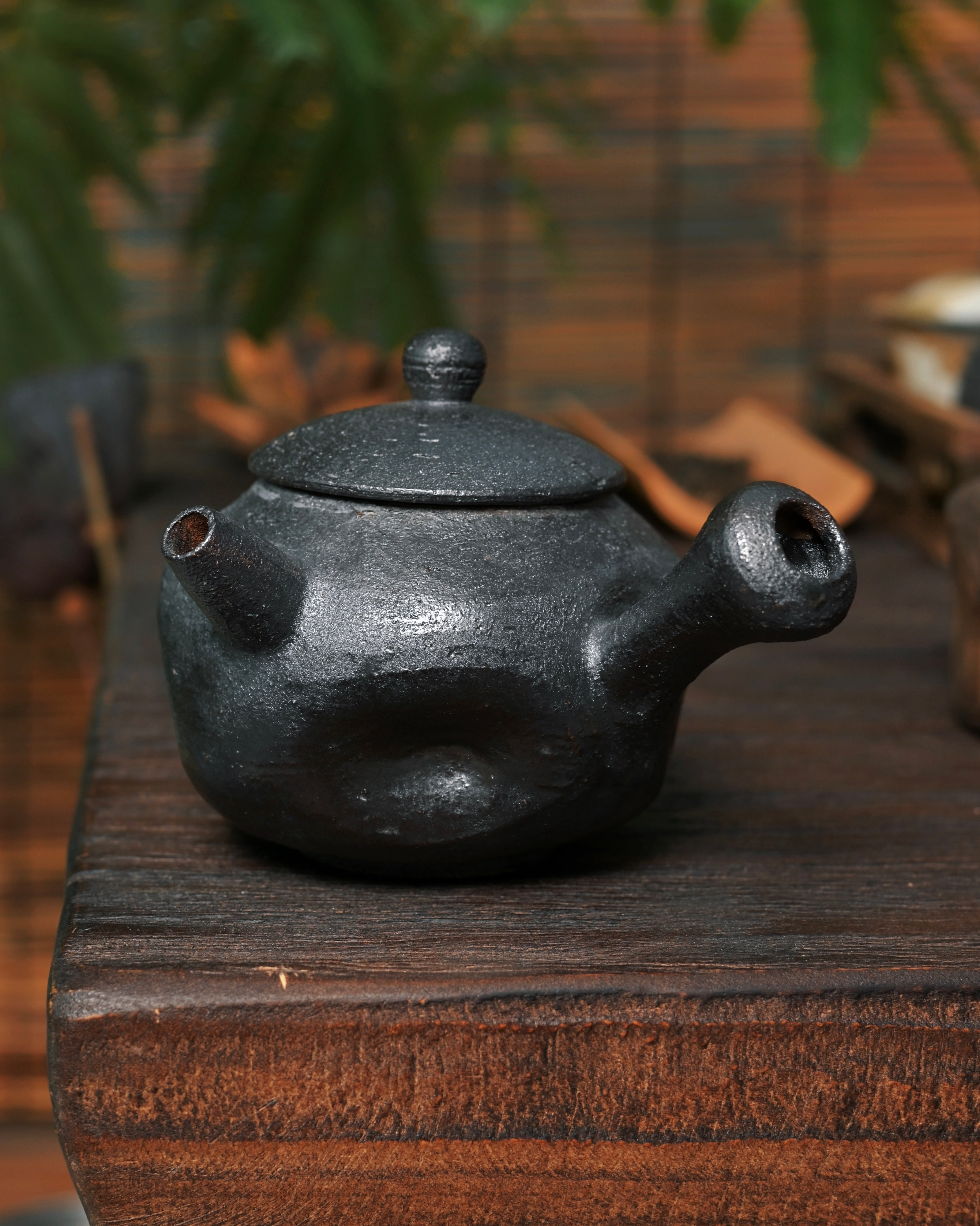 slow ceramic making process – Artisan 150ml Wood-Fired Side-handle Teapot – Matte Black by Kungfuyang