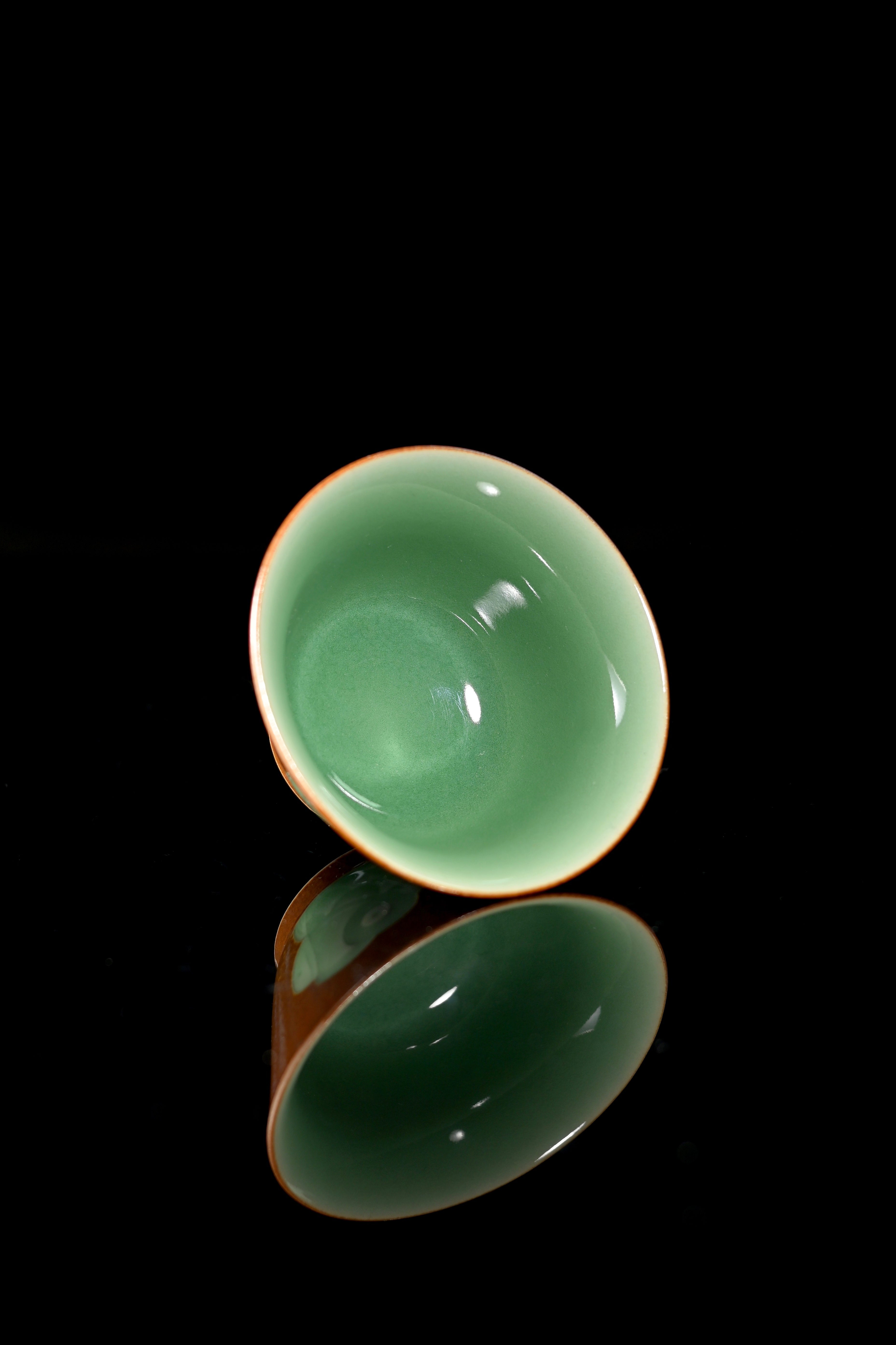 smooth glaze plum green ceramic teacup – Longquan Celadon Ash and Plum Green Glaze Hand-Carved Fish by Kungfuyang