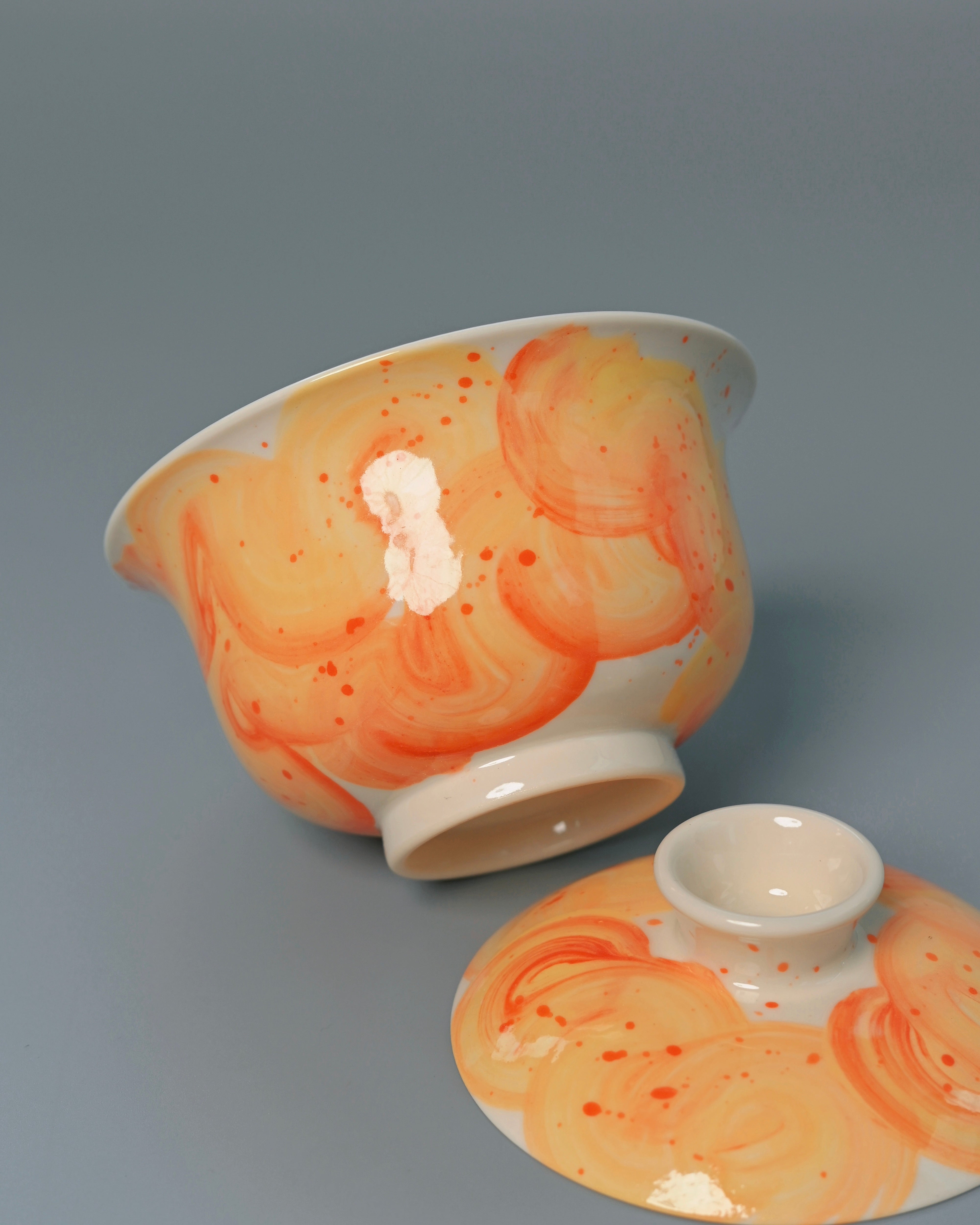 snow plain orange gaiwan – Unique Piece Jingdezhen Handmade Underglaze “Snow Plain” by Kungfuyang