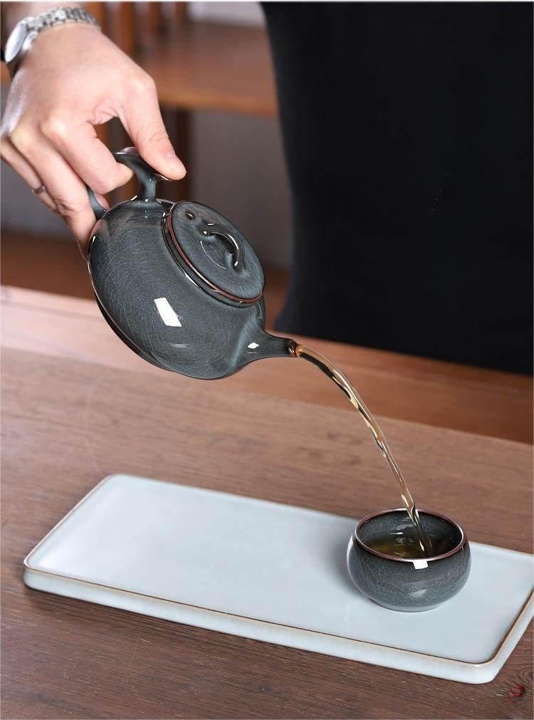 song dynasty ge kiln teapot – 3pcs in 1 Handmade Ge kiln Celadon Iron Clay Tea Set by Kungfuyang
