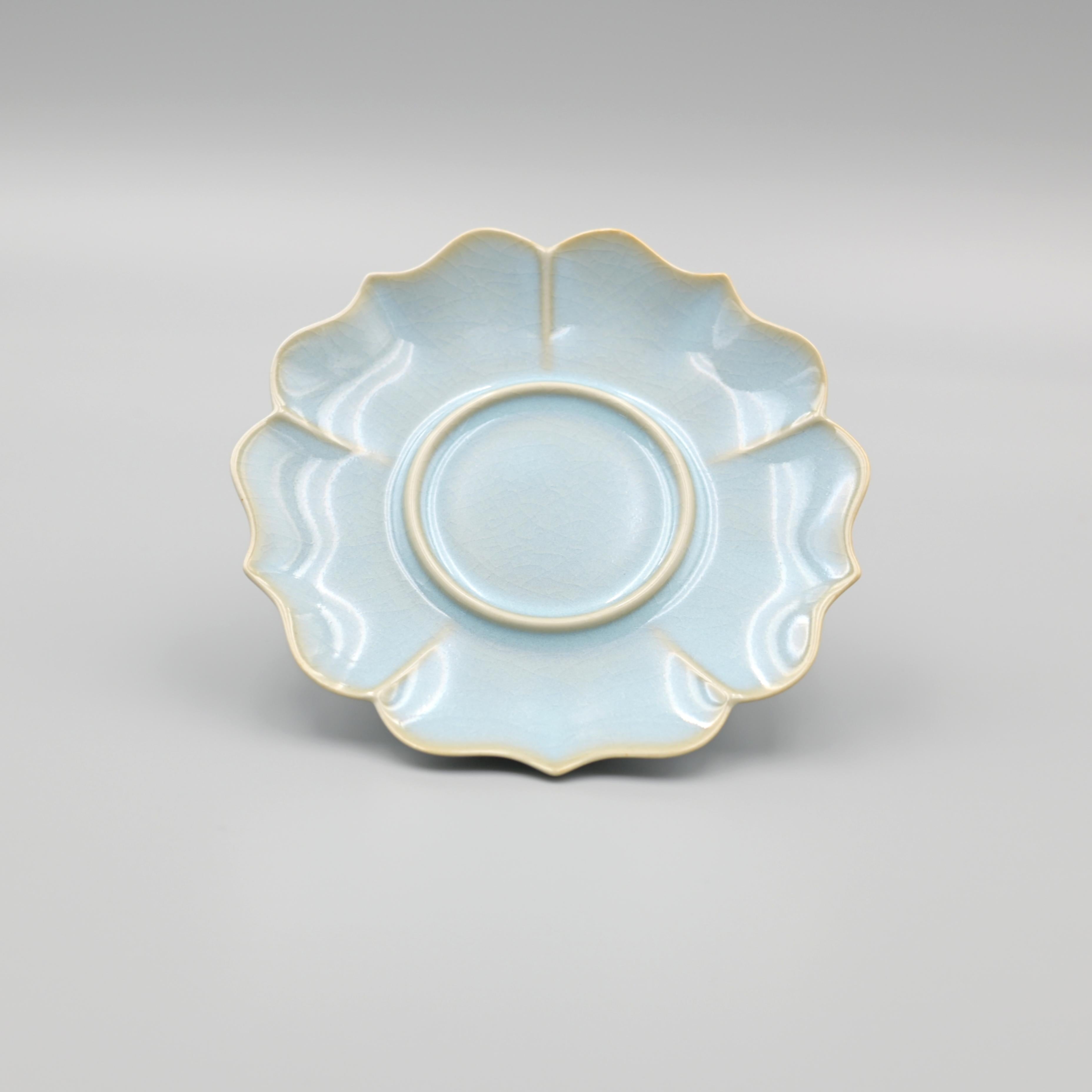song dynasty ru yao tea set – Sunflower Rim Sky-Blue Ru Porcelain Saucer for Host Teacup by Kungfuyang