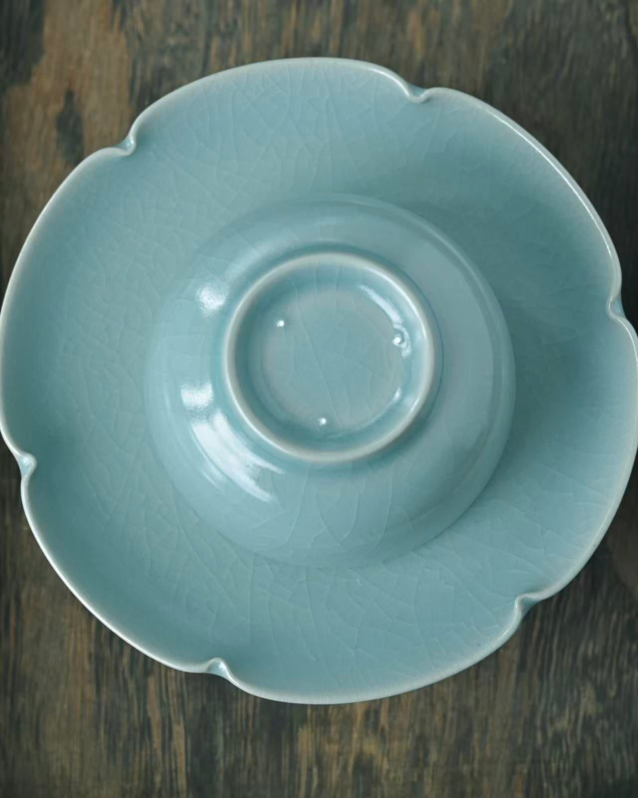 song dynasty style celadon teaware – Ru Ware Sky-Blue Glaze Teacup and Saucer with Crackled by Kungfuyang