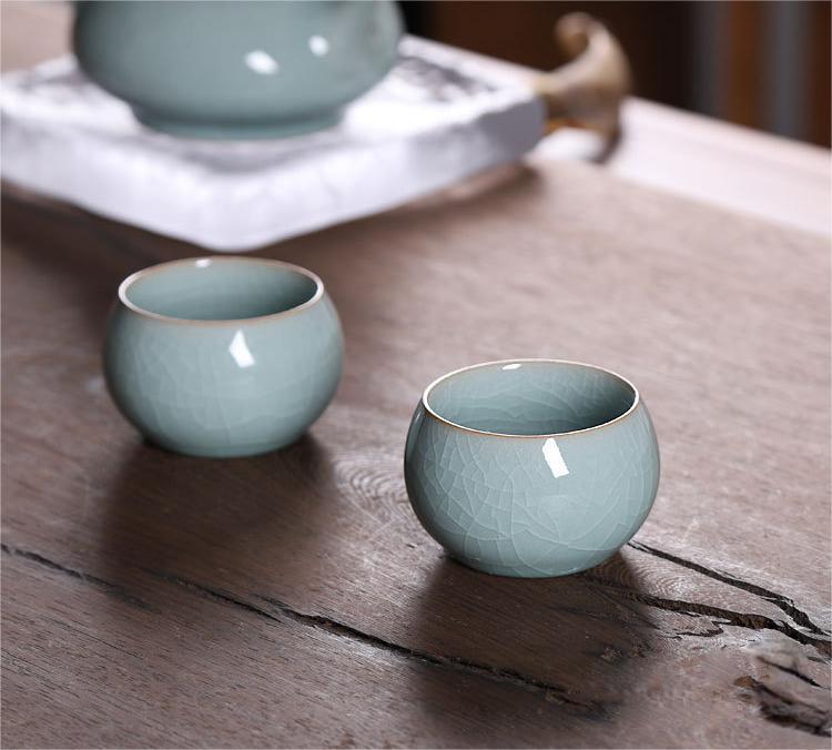 song style ge kiln tea cup – 3pcs in 1 Handmade Ge kiln Celadon Iron Clay Tea Set by Kungfuyang