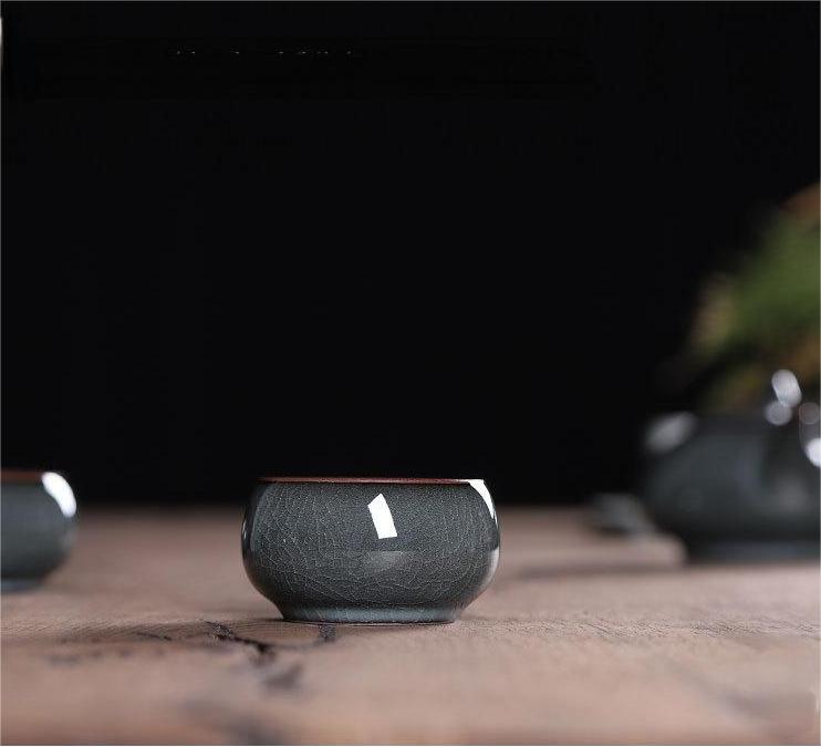 tea ritual ceramic tea cup – 3pcs in 1 Handmade Ge kiln Celadon Iron Clay Tea Set by Kungfuyang