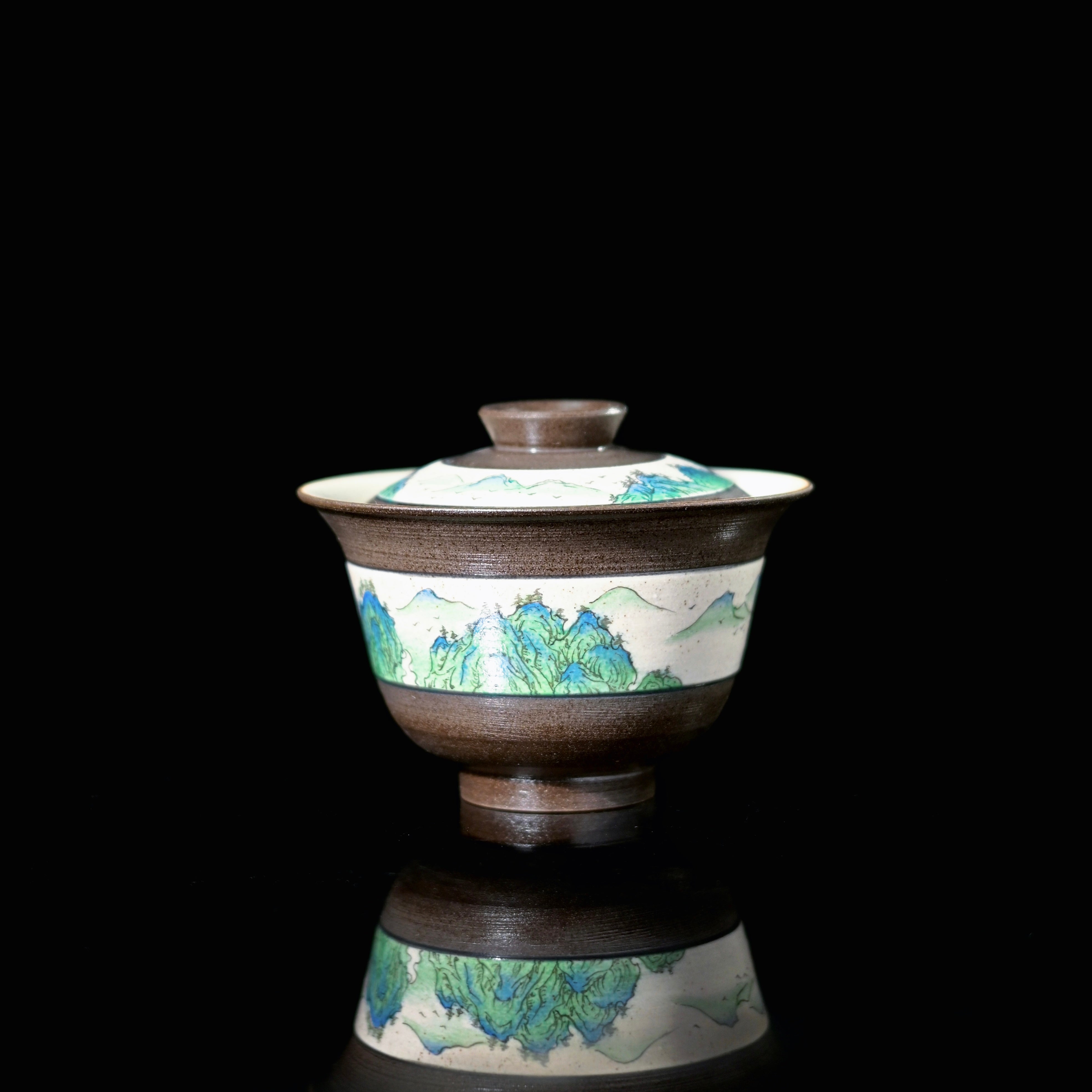 thousand li rivers mountains kohiki gaiwan – Hand-Painted "A Thousand Li of Rivers and Mountains" Kohiki by Kungfuyang