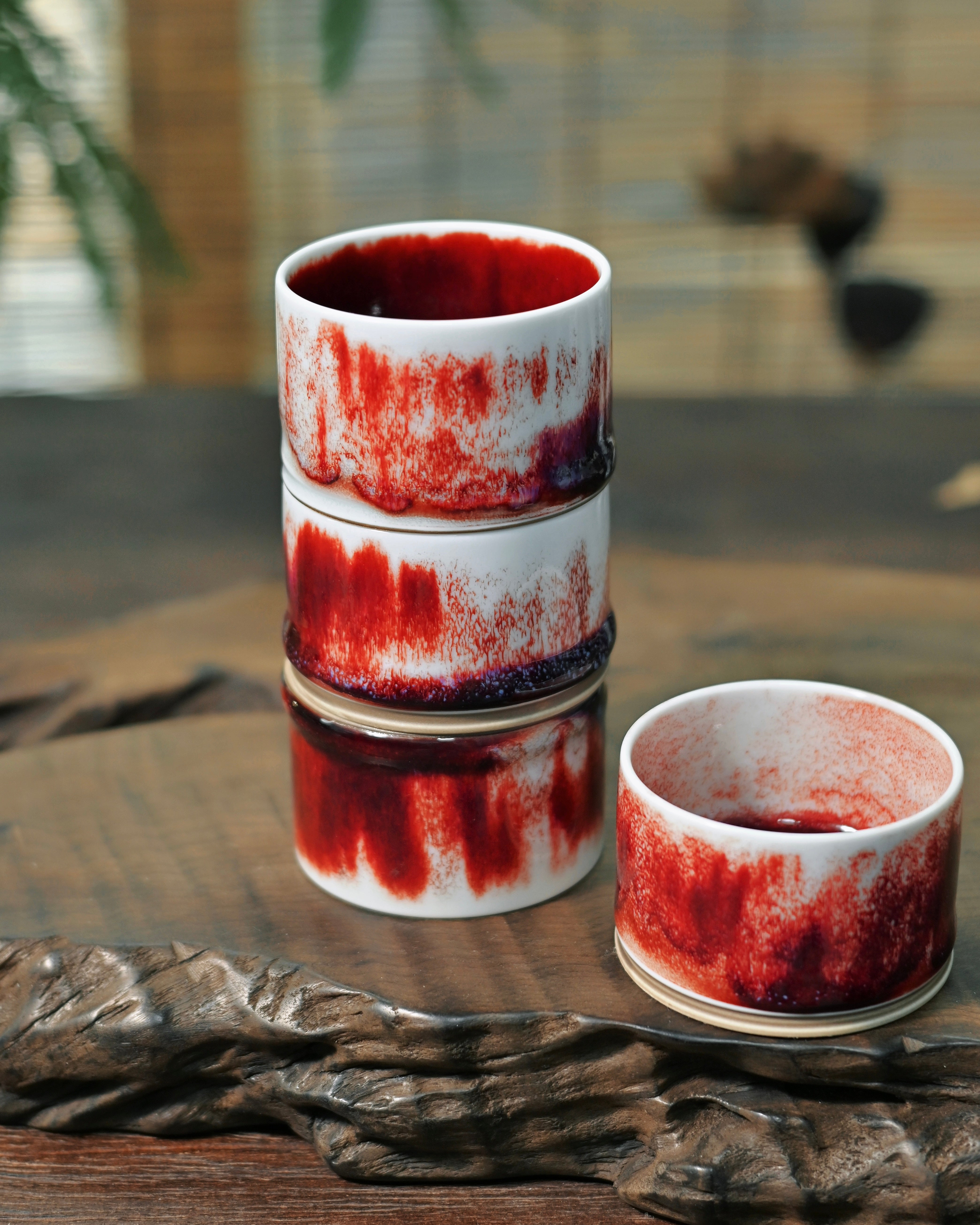 traditional chinese kiln art cup – Jun Ware Vermillion Thumb-Ring Cup 80ml by Kungfuyang